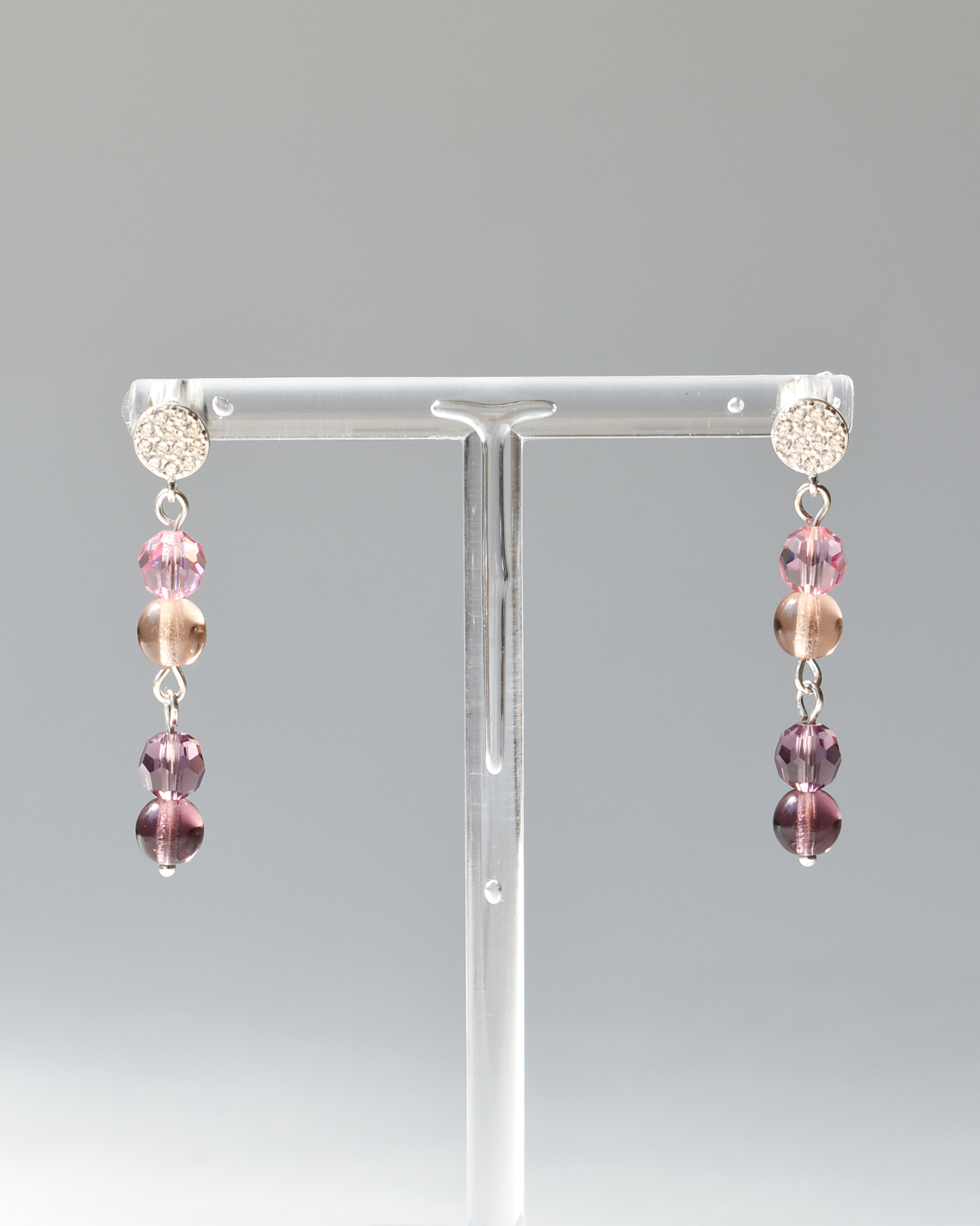 Pink & Purple Crystal Drop Stud Earrings