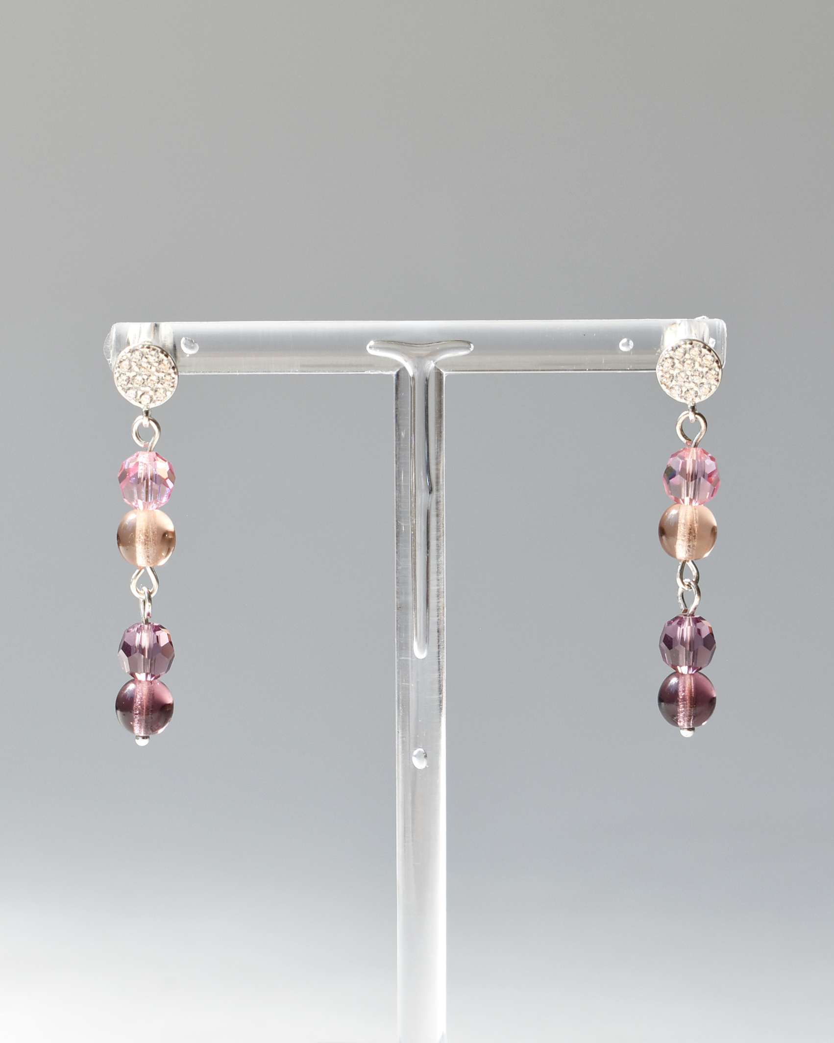 Pink & Purple Crystal Drop Stud Earrings