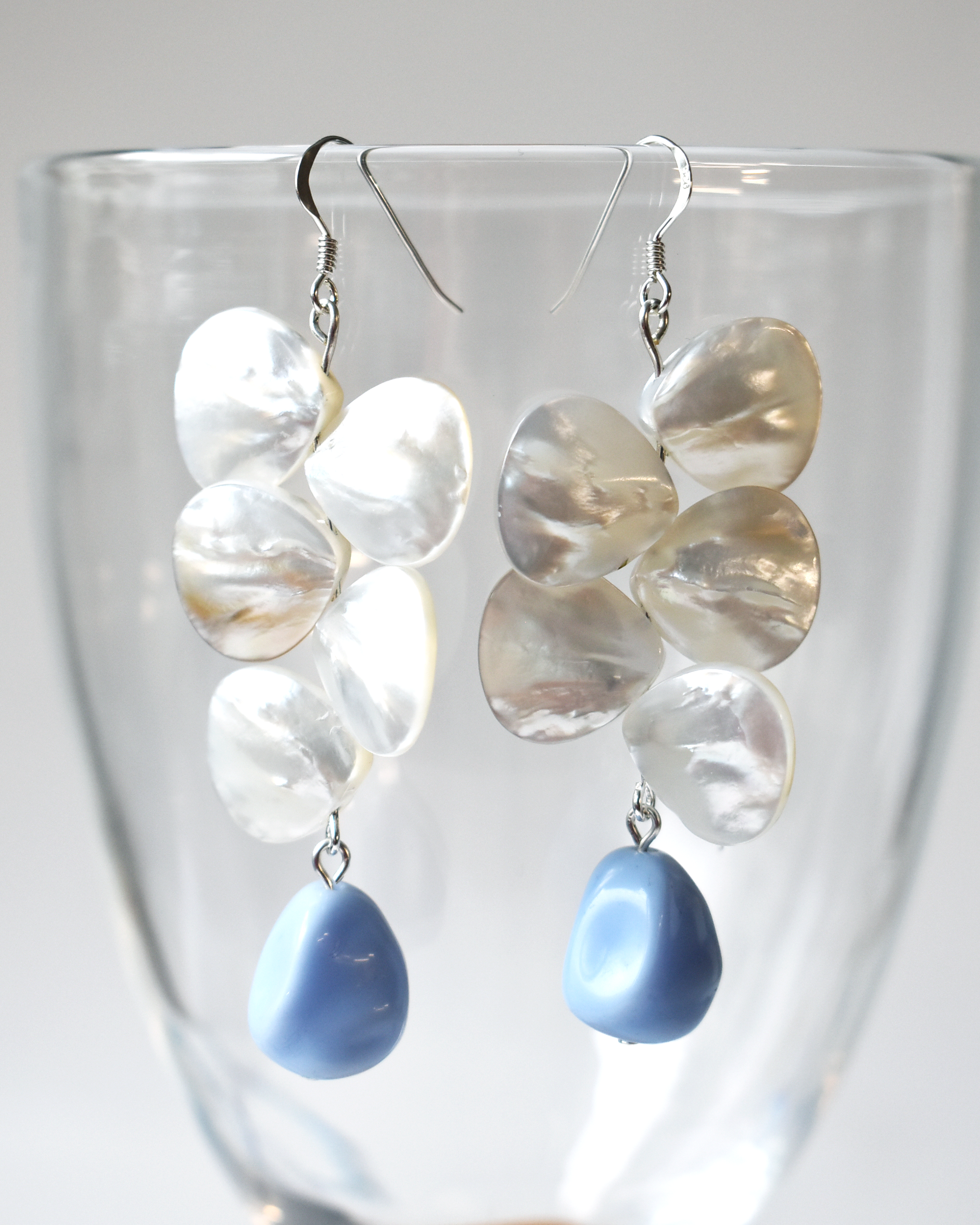 Mother of Pearl Blue Pebble Drop Earrings