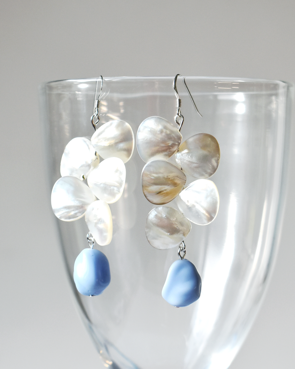 Mother of Pearl Blue Pebble Drop Earrings