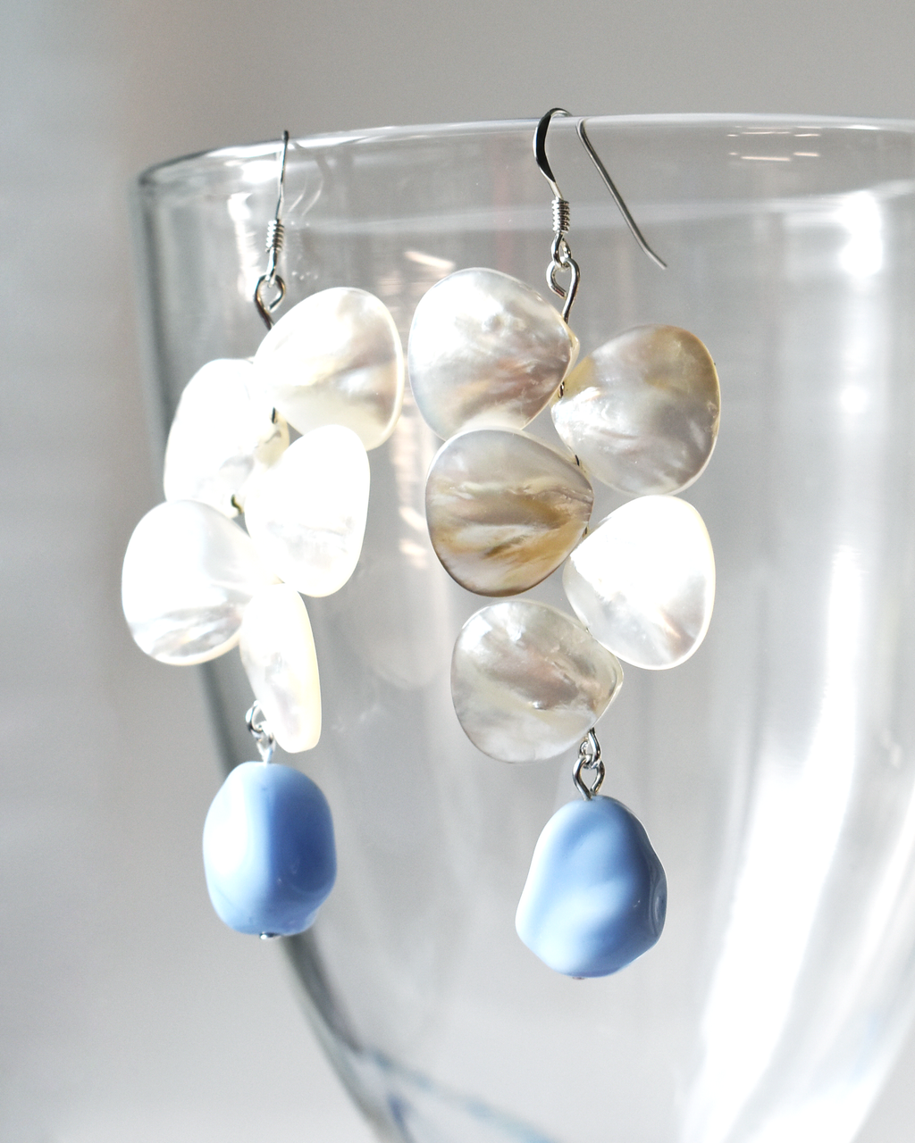 Mother of Pearl Blue Pebble Drop Earrings