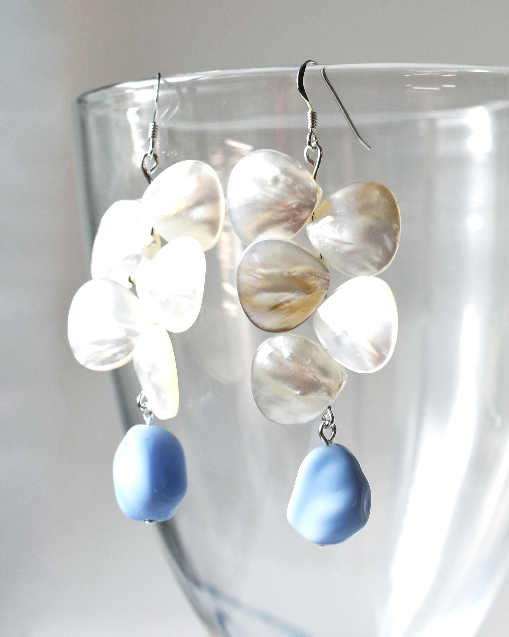 Mother of Pearl Blue Pebble Drop Earrings