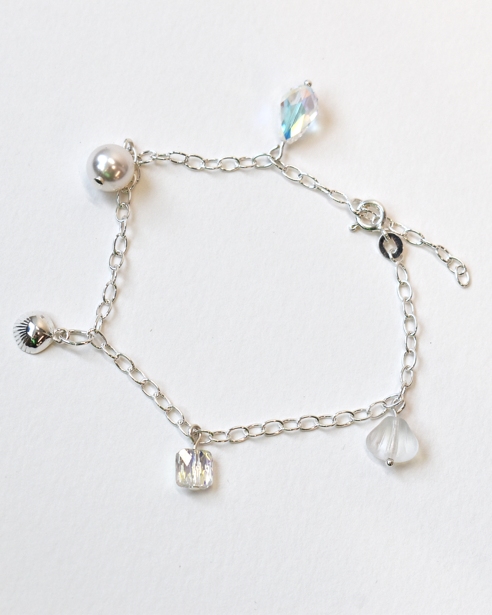 Silver Shell Crystal Charm Bracelet