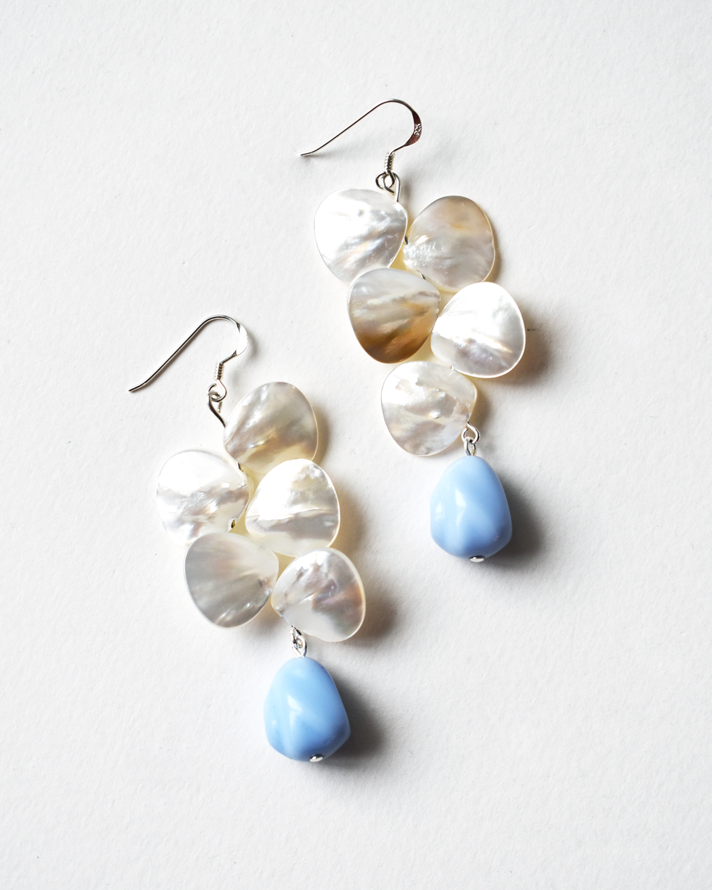 Mother of Pearl Blue Pebble Drop Earrings