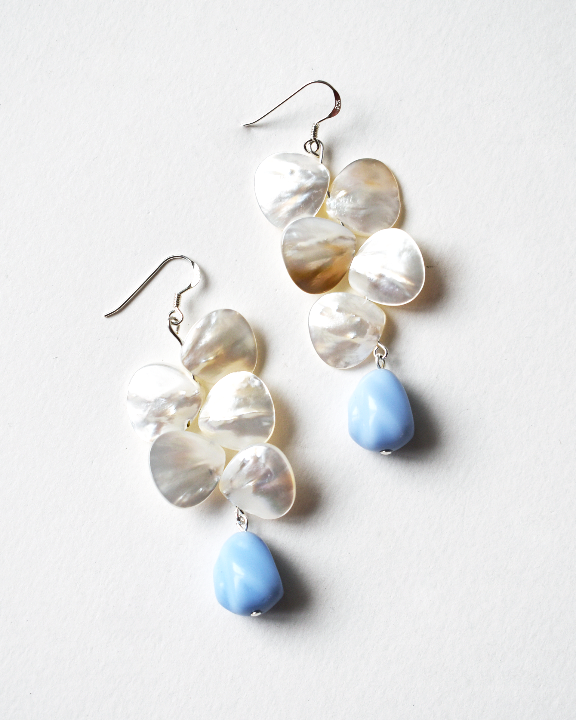 Mother of Pearl Blue Pebble Drop Earrings