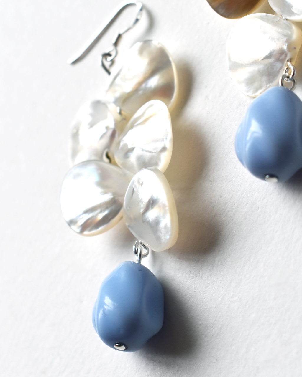 Mother of Pearl Blue Pebble Drop Earrings