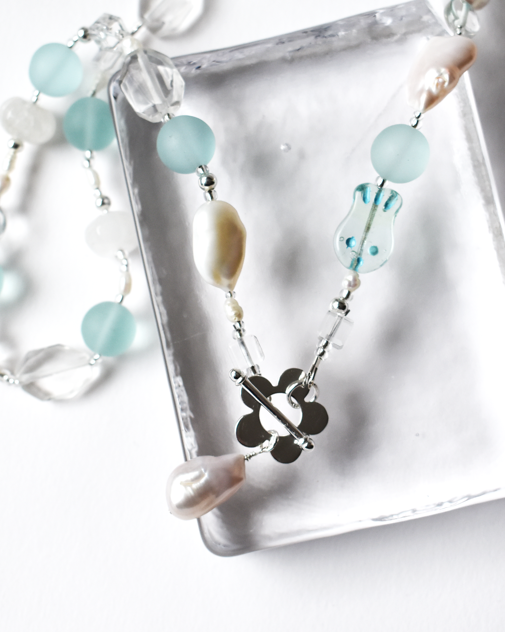 'Seafoam' Pale Blue Flower Toggle Necklace