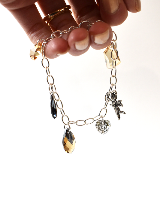 Champagne & Smoky Grey Crystal Charm Bracelet