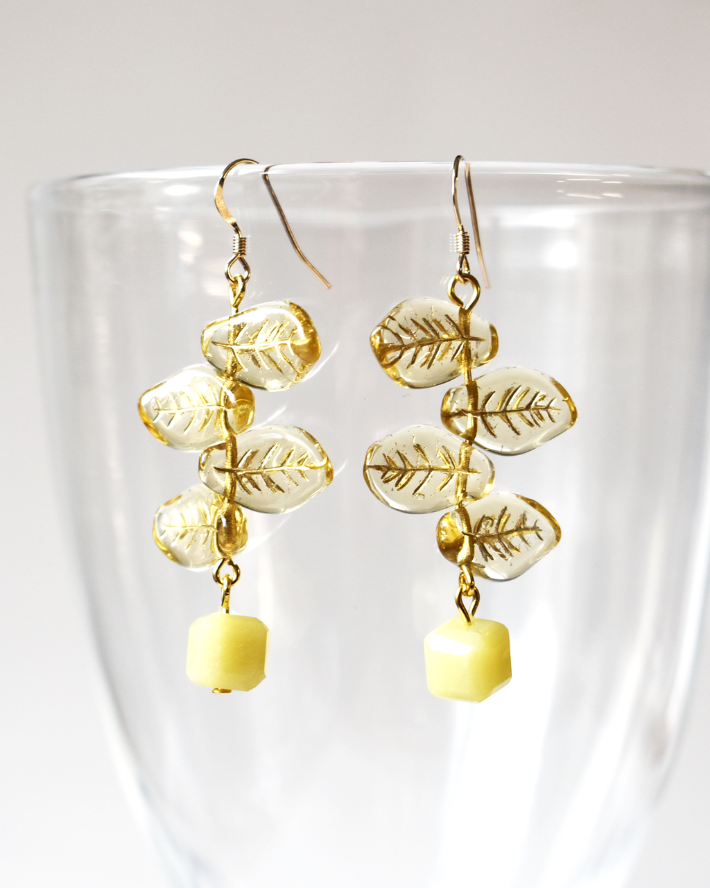 Yellow Golden Leaf Drop Earrings