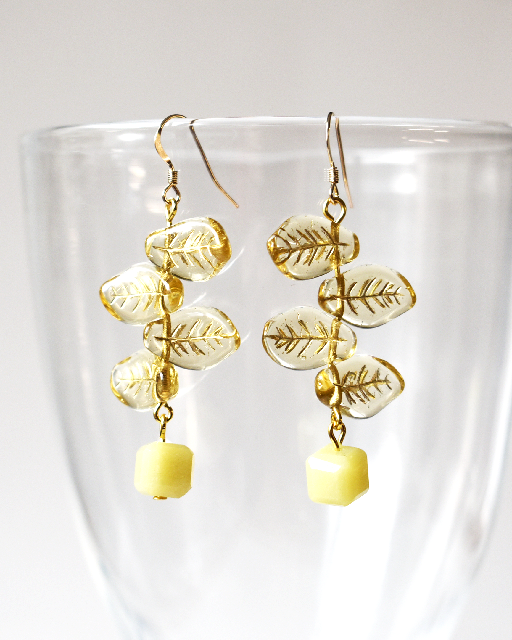 Yellow Golden Leaf Drop Earrings