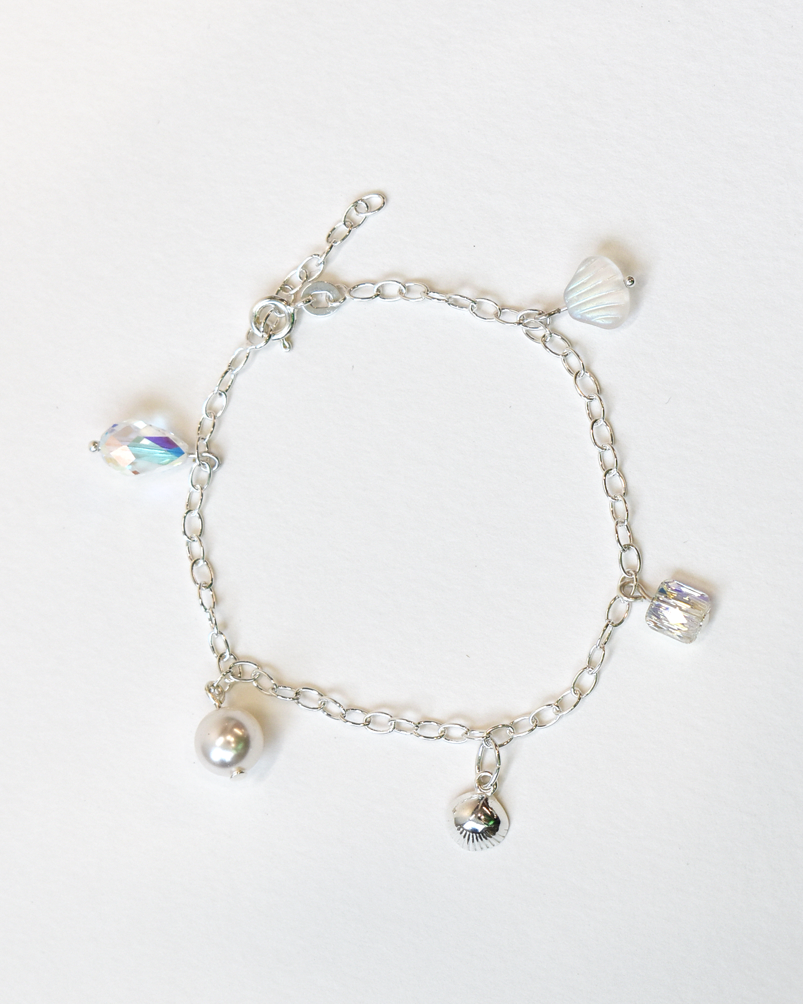 Silver Shell Crystal Charm Bracelet