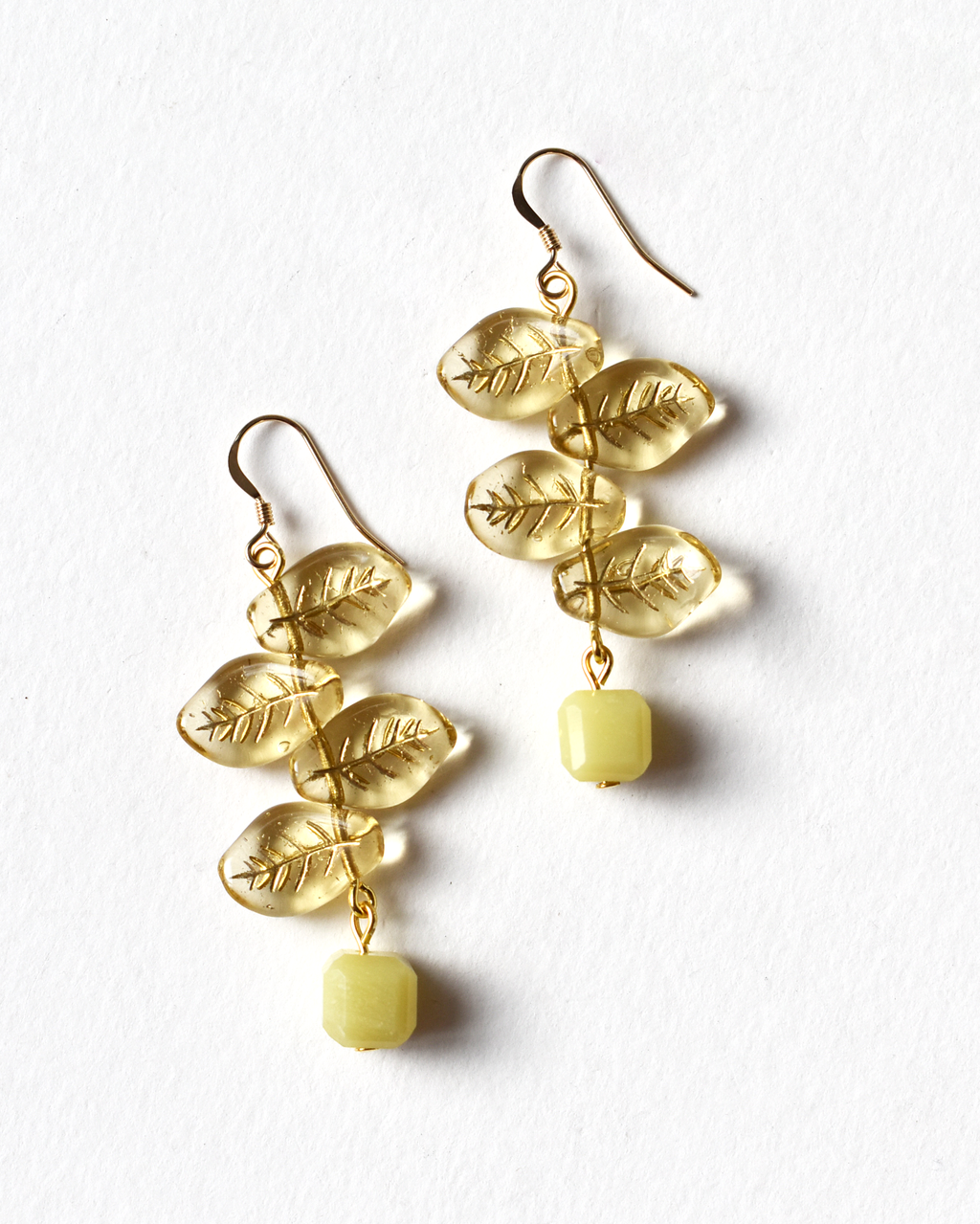 Yellow Golden Leaf Drop Earrings