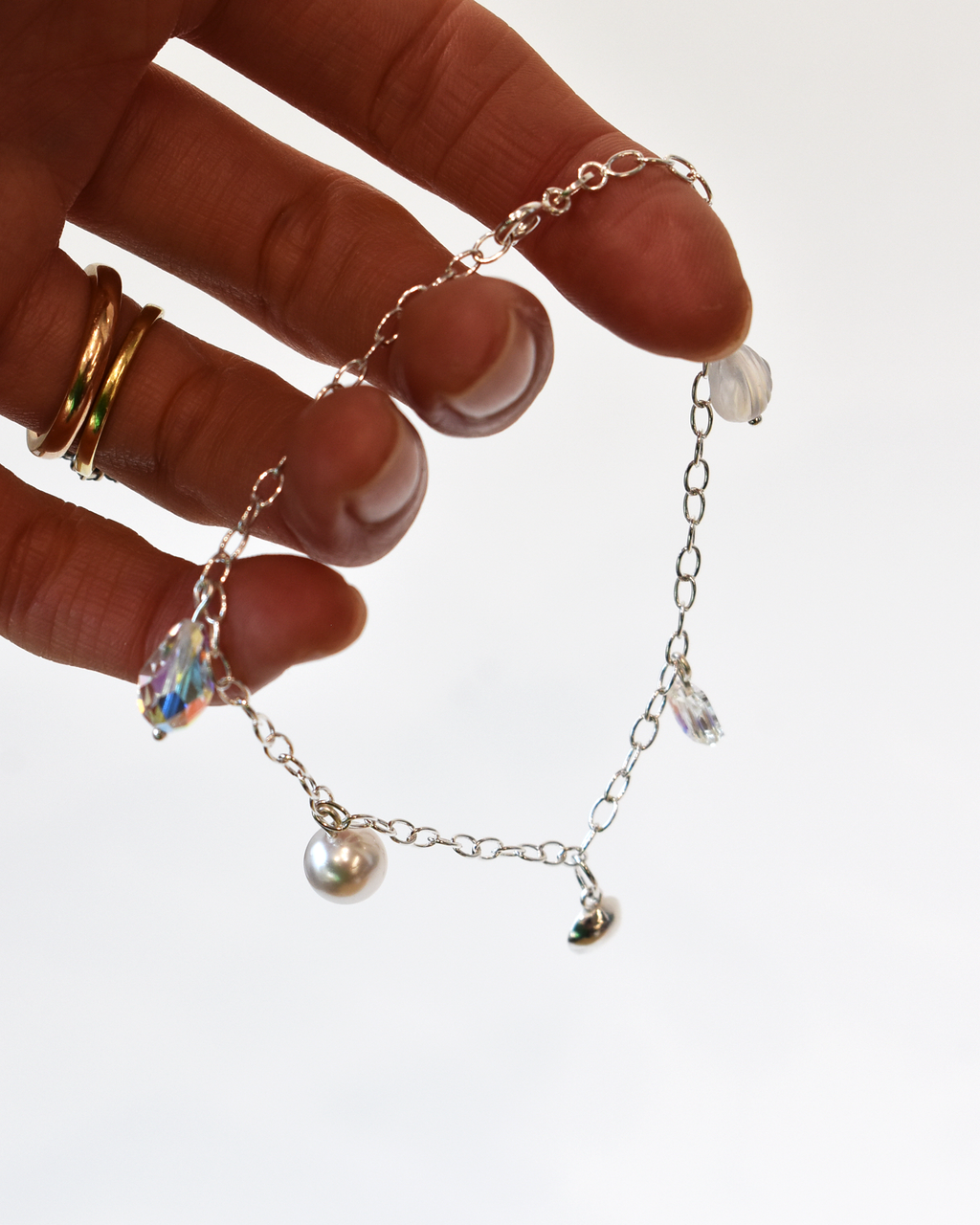Silver Shell Crystal Charm Bracelet