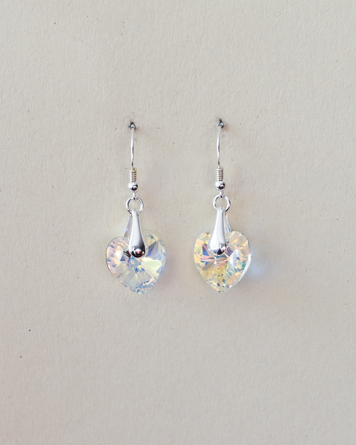 'Iridescent Clear Heart' Crystal Earrings