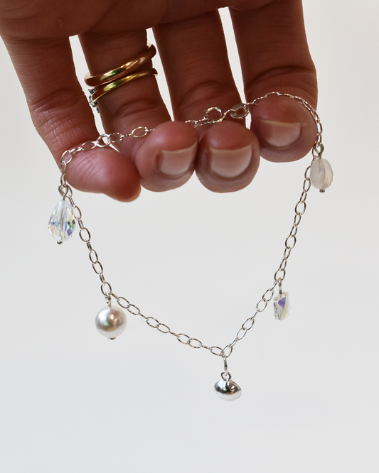 Silver Shell Crystal Charm Bracelet