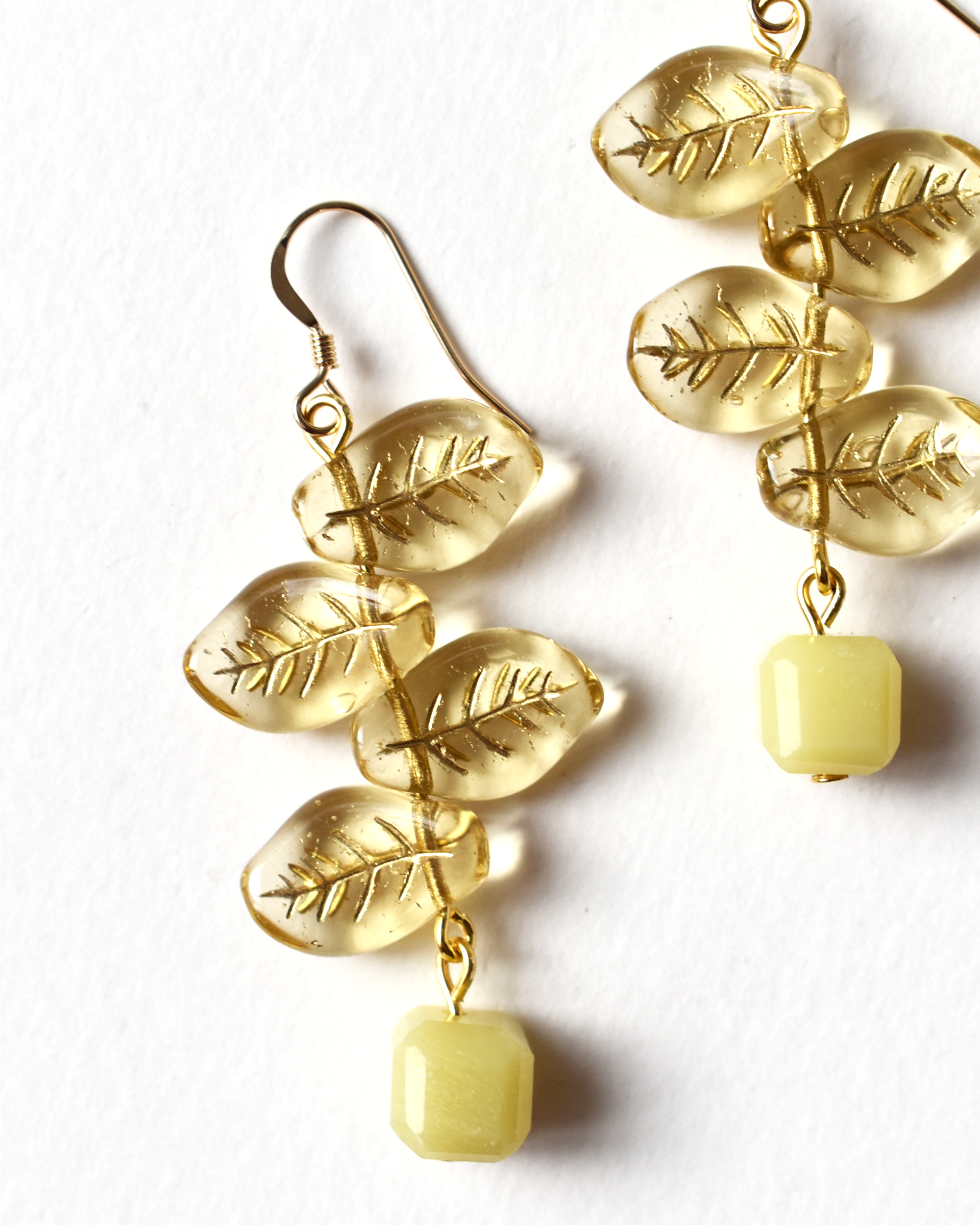 Yellow Golden Leaf Drop Earrings