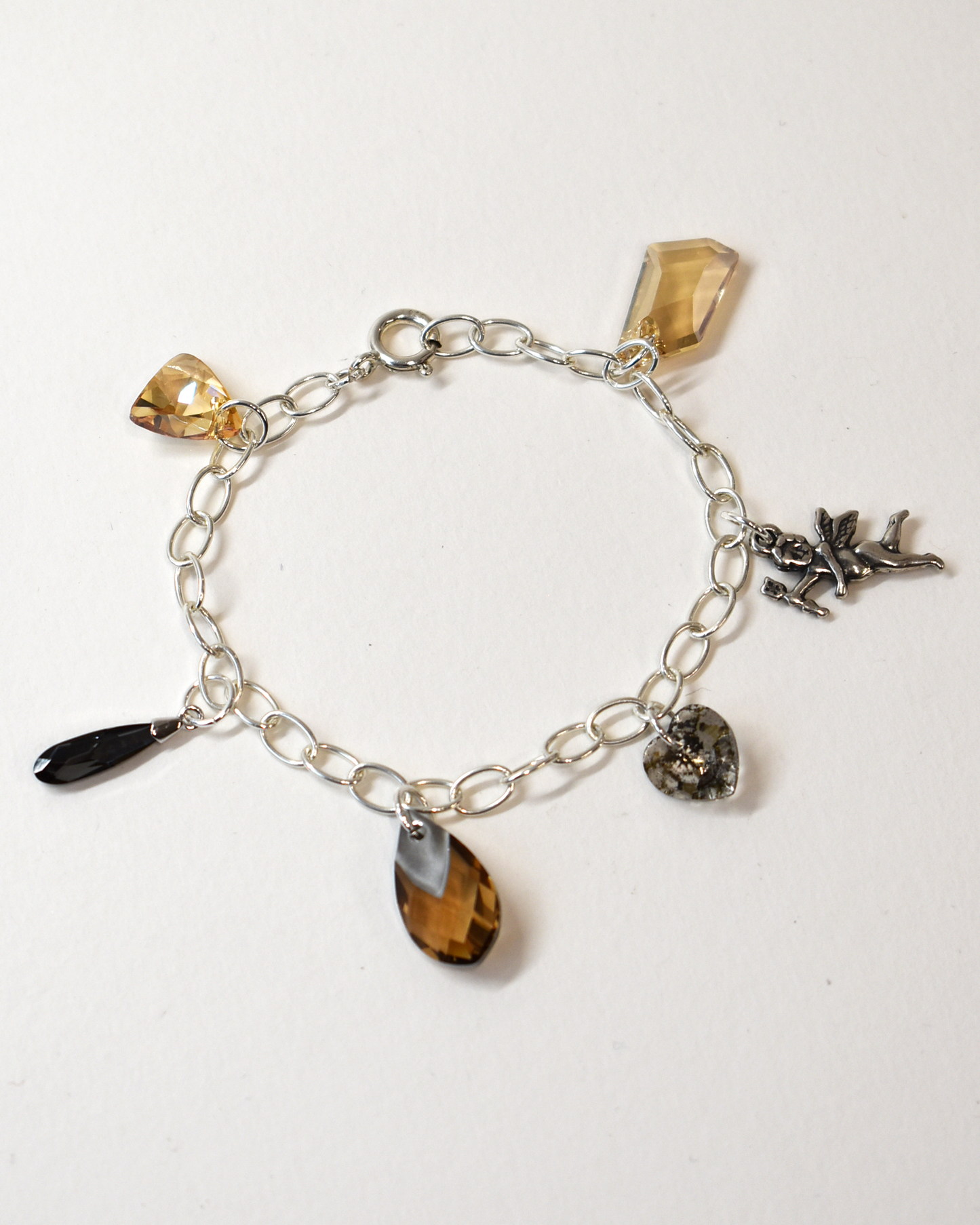 Champagne & Smoky Grey Crystal Charm Bracelet