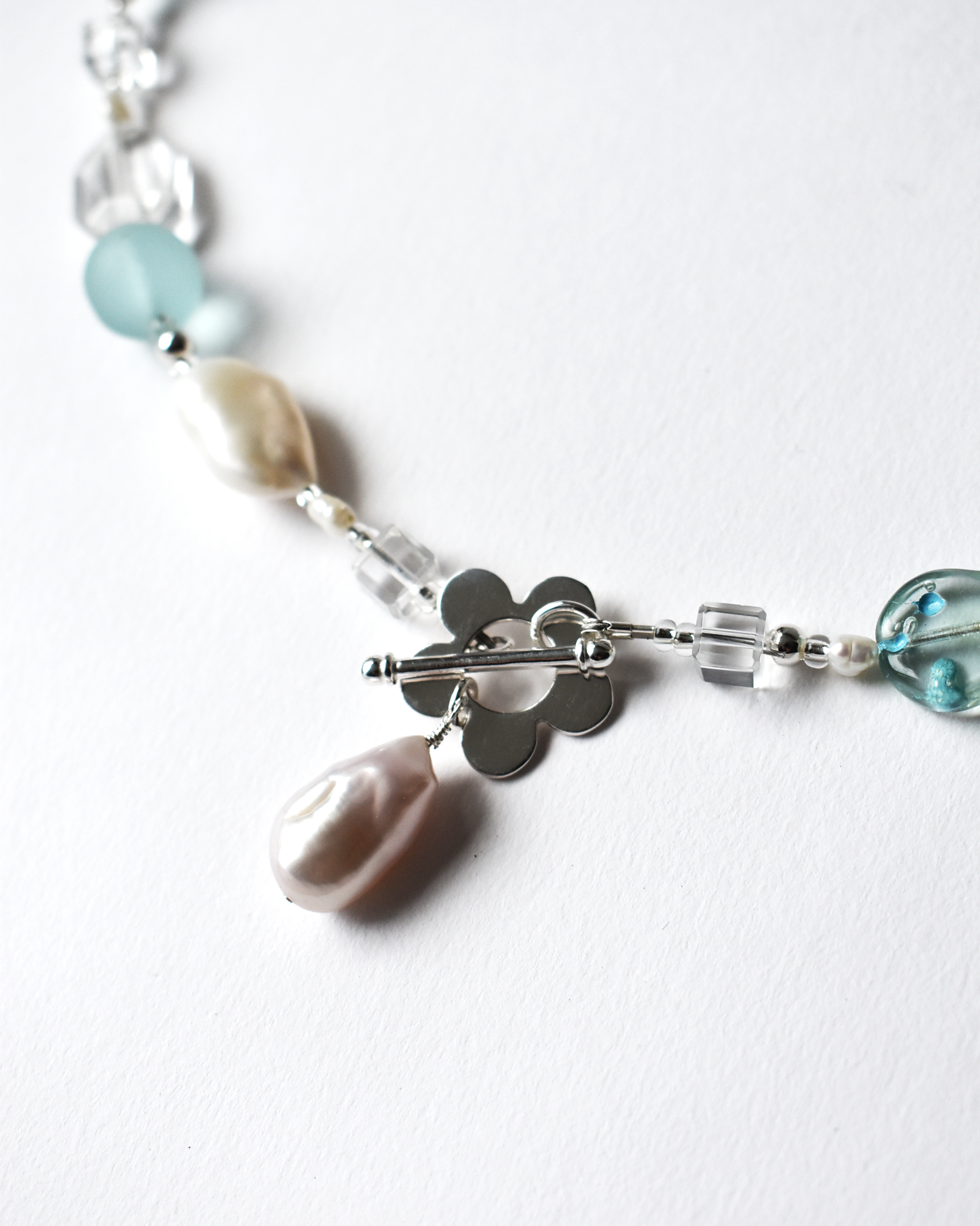 'Seafoam' Pale Blue Flower Toggle Necklace