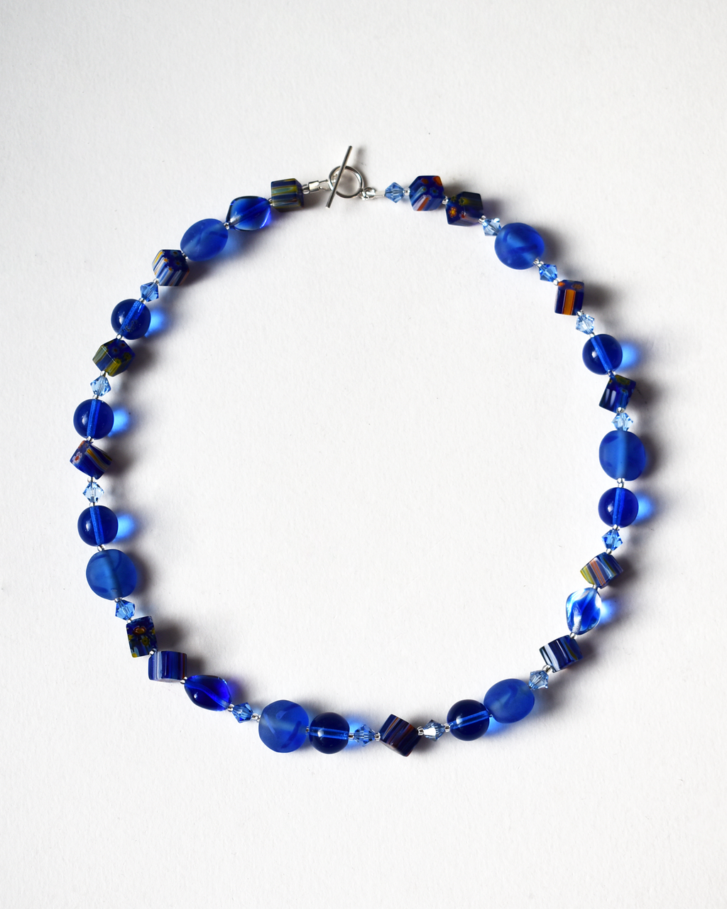 'Bold Blues' Mosaic Millefiori Beaded Necklace