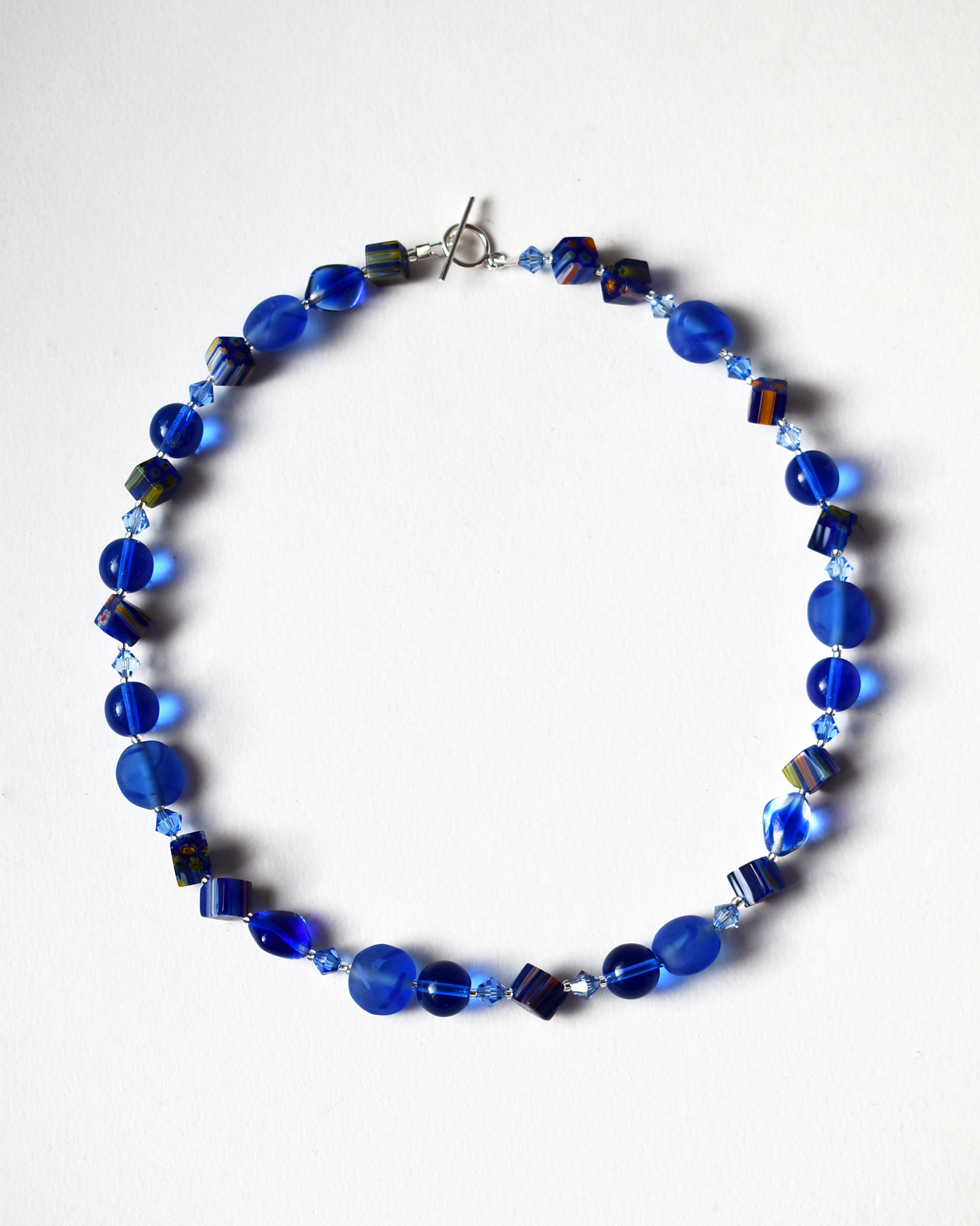 'Bold Blues' Mosaic Millefiori Beaded Necklace