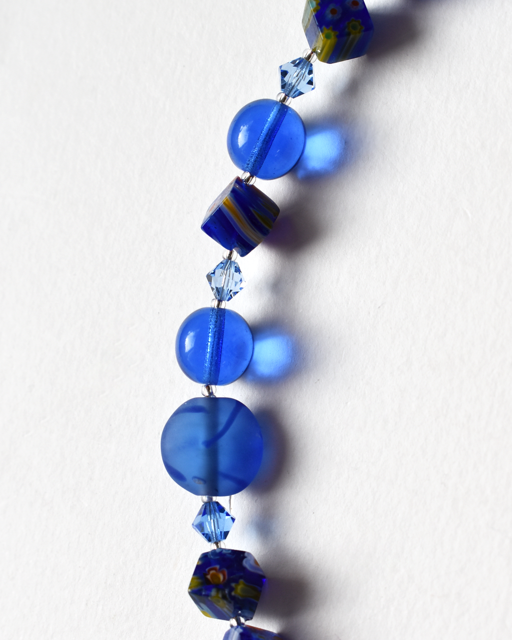 'Bold Blues' Mosaic Millefiori Beaded Necklace