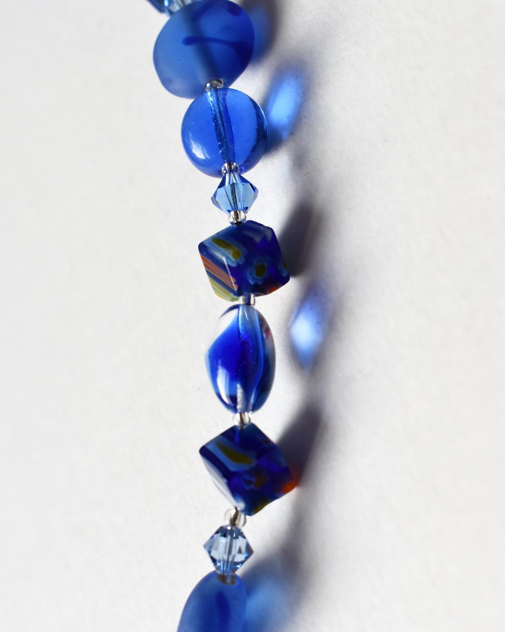'Bold Blues' Mosaic Millefiori Beaded Necklace