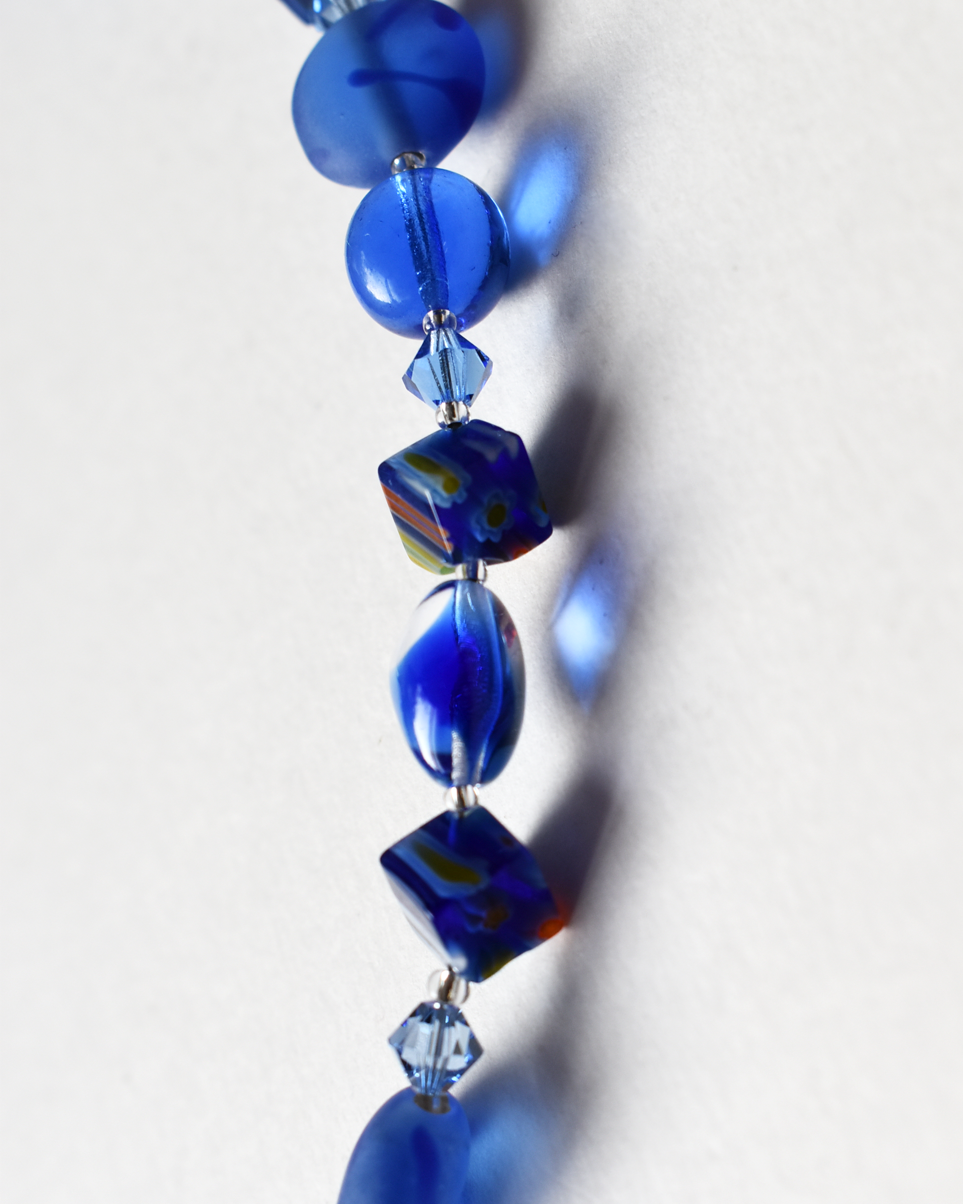 'Bold Blues' Mosaic Millefiori Beaded Necklace