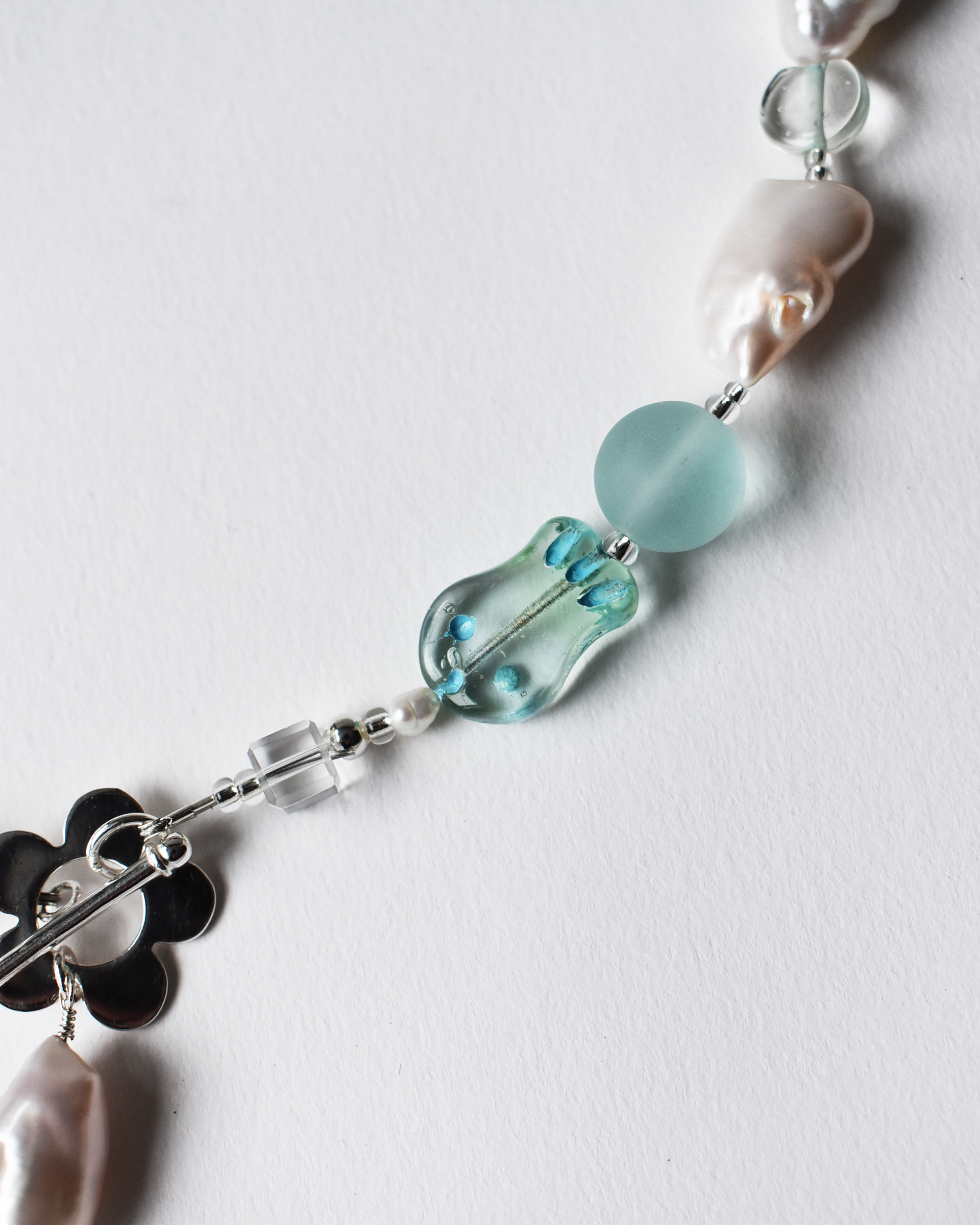 'Seafoam' Pale Blue Flower Toggle Necklace