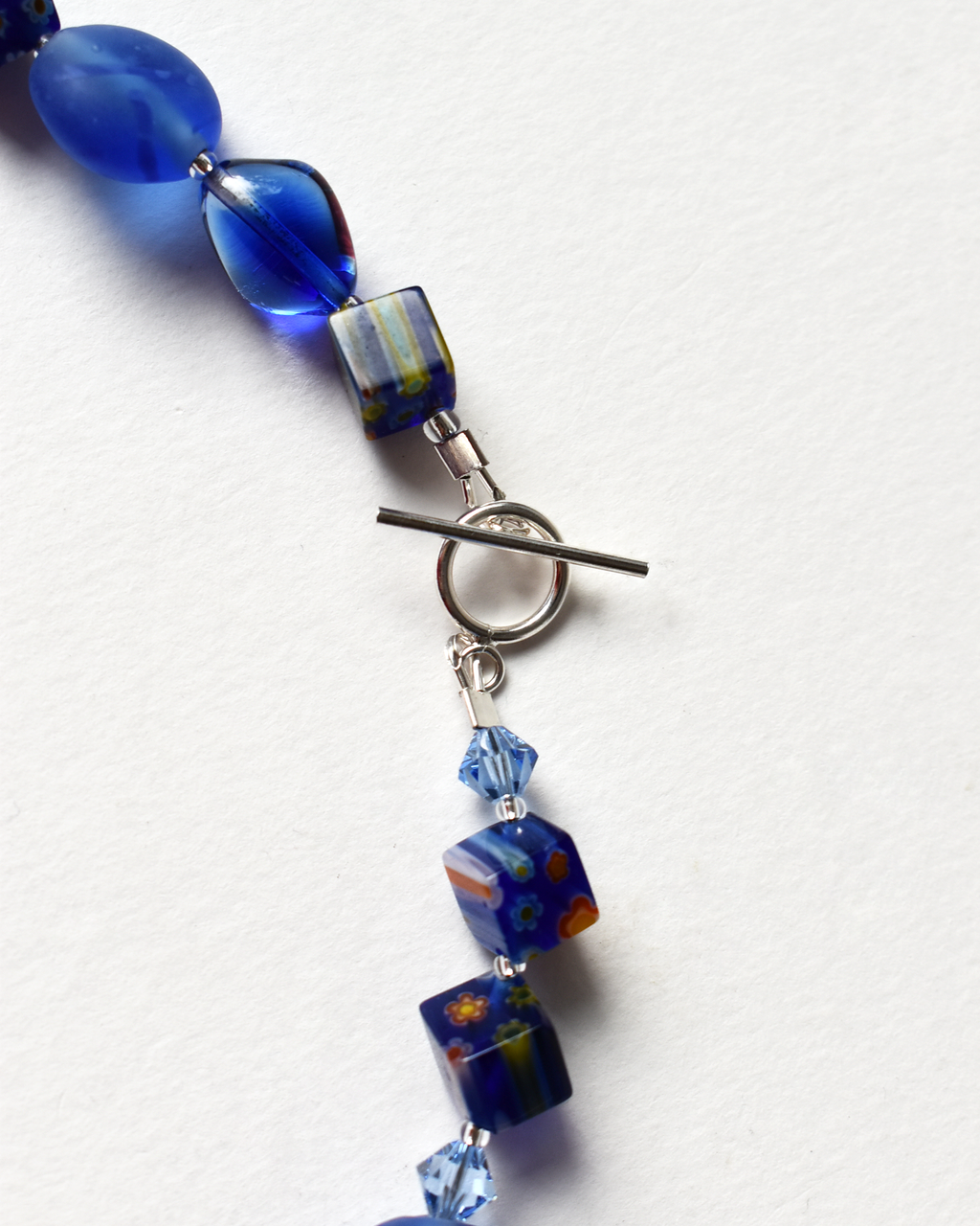 'Bold Blues' Mosaic Millefiori Beaded Necklace
