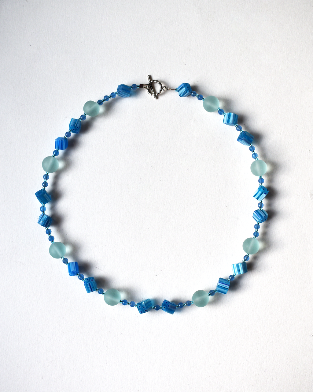 Frosted Aqua & Millefiori Glass Beaded Necklace