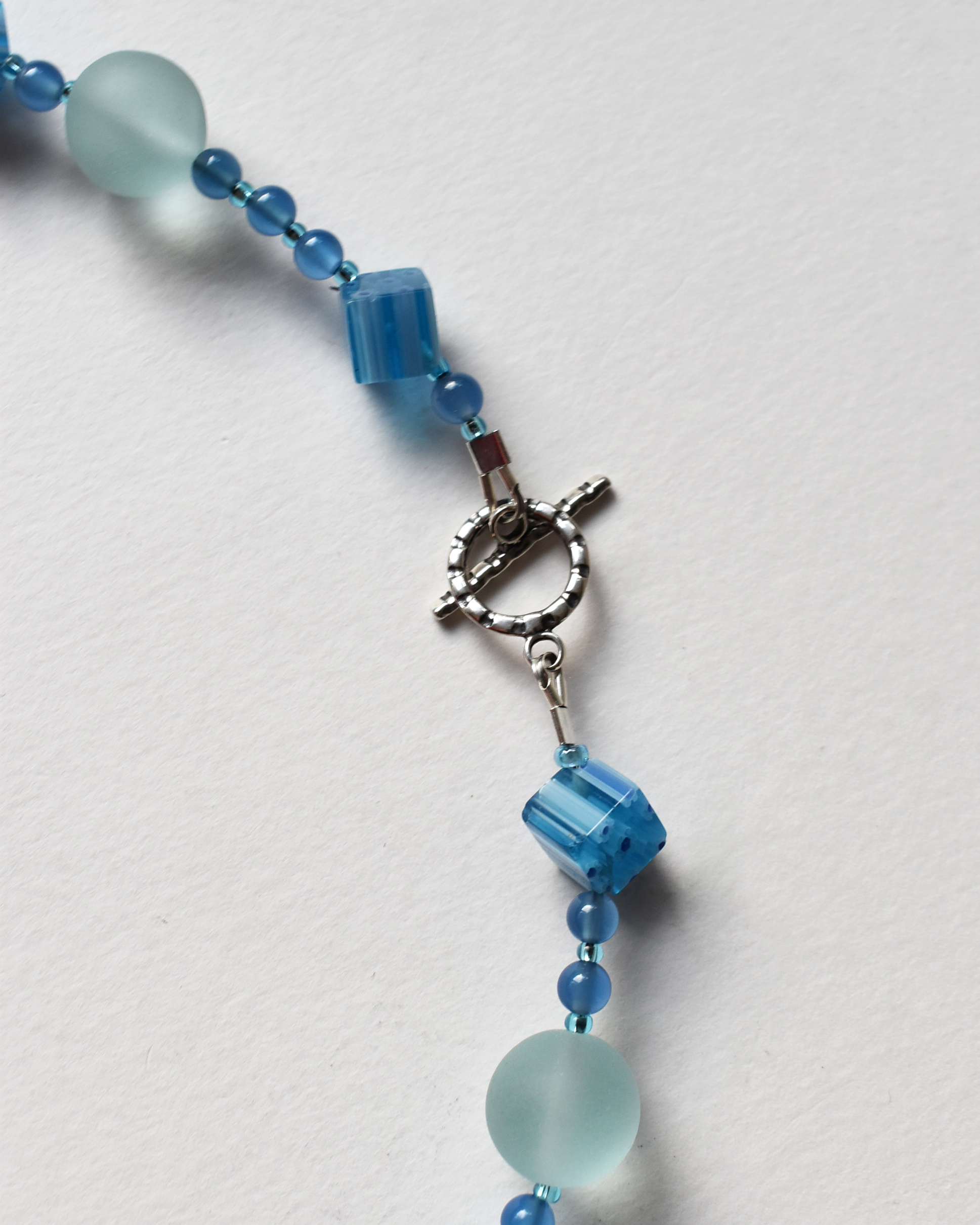 Frosted Aqua & Millefiori Glass Beaded Necklace