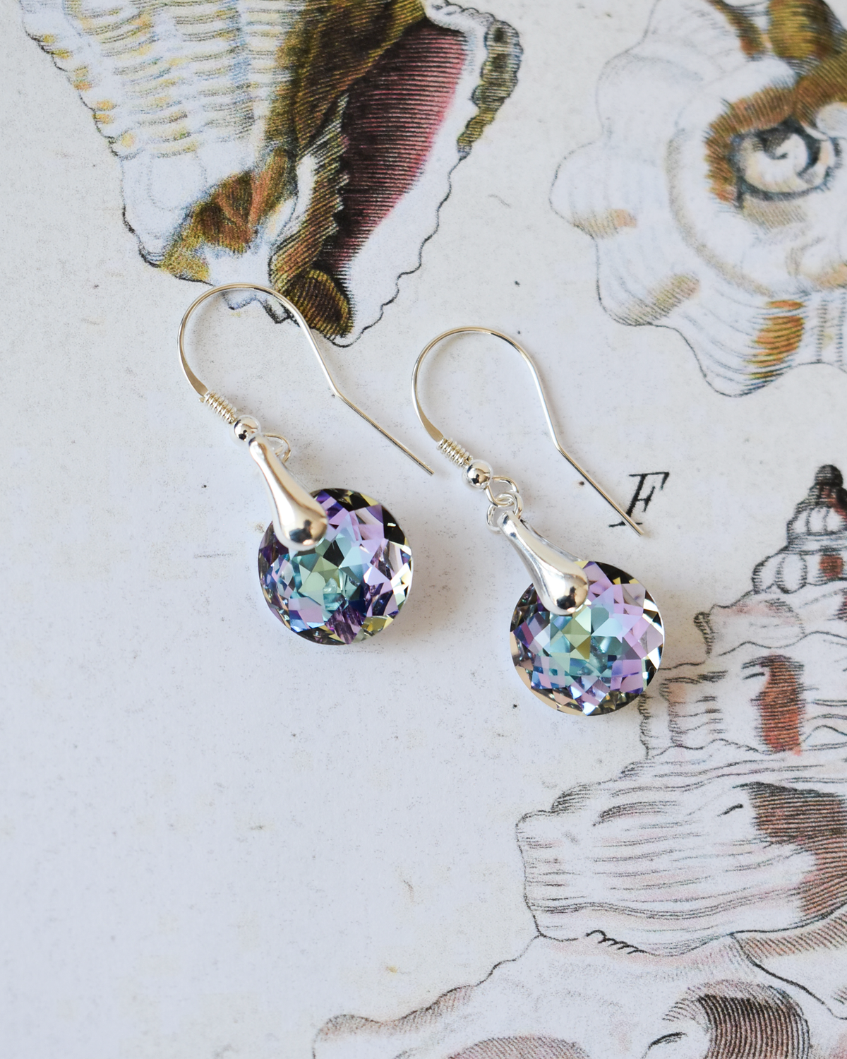 'Vitrail Purple' Round Crystal Earrings