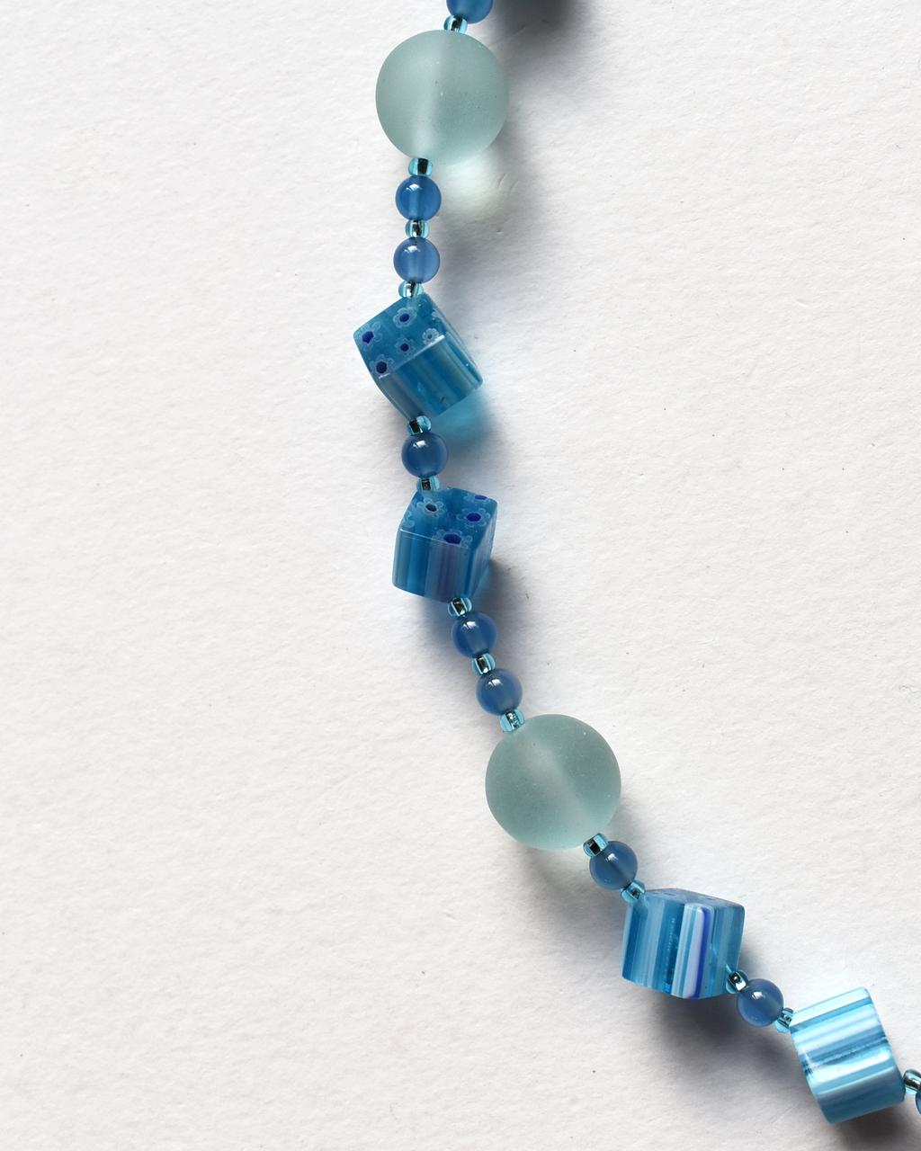 Frosted Aqua & Millefiori Glass Beaded Necklace