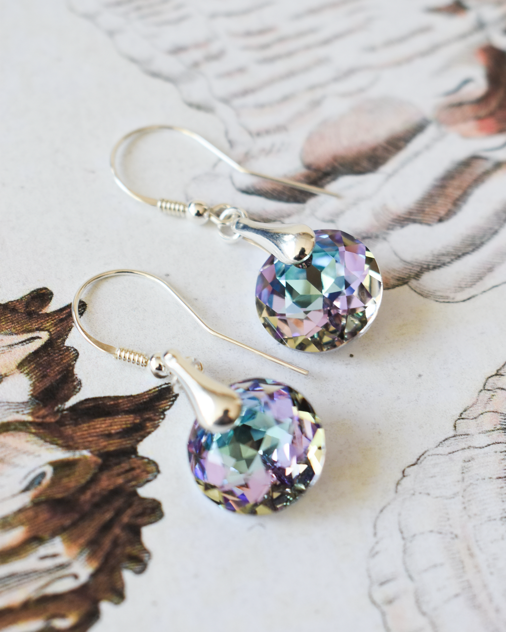 'Vitrail Purple' Round Crystal Earrings