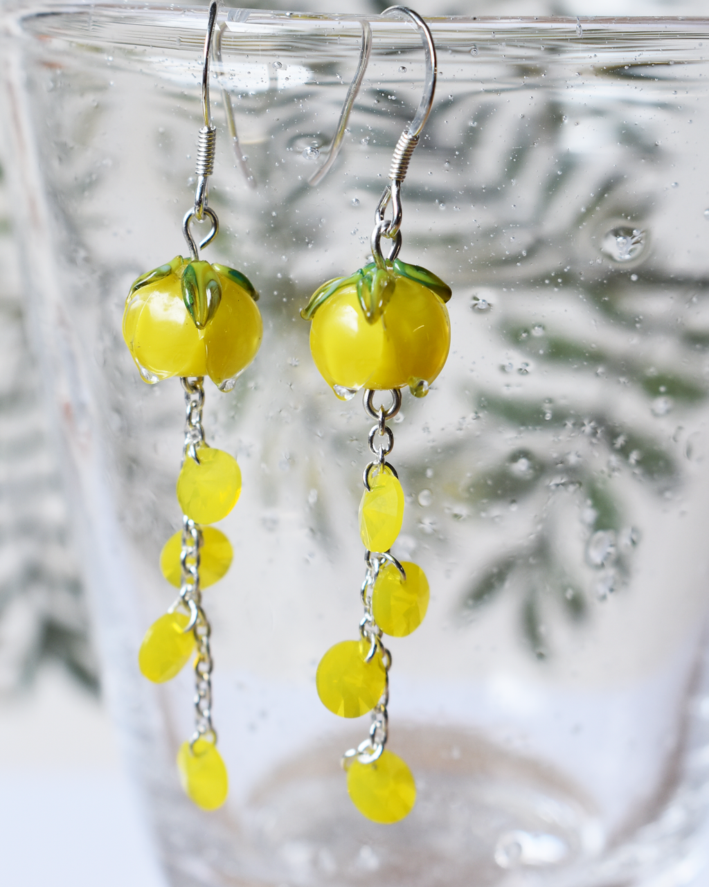 'Sunburst Yellow' Flower Bud Crystal Drop Earrings