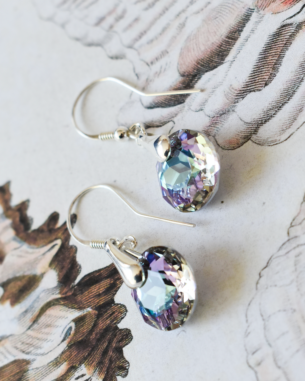 'Vitrail Purple' Round Crystal Earrings