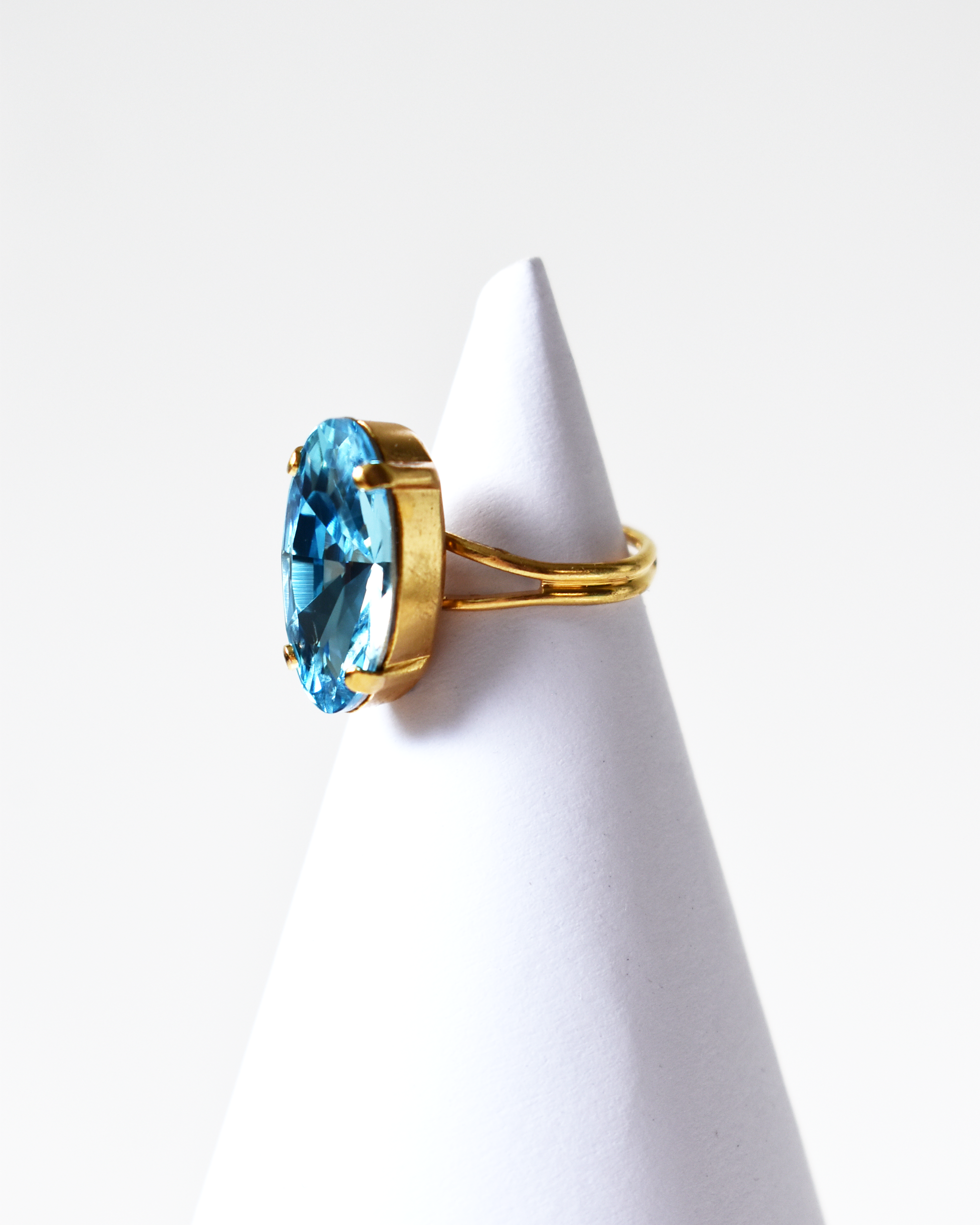 Soft Aqua Elongated Oval Crystal Cocktail Ring