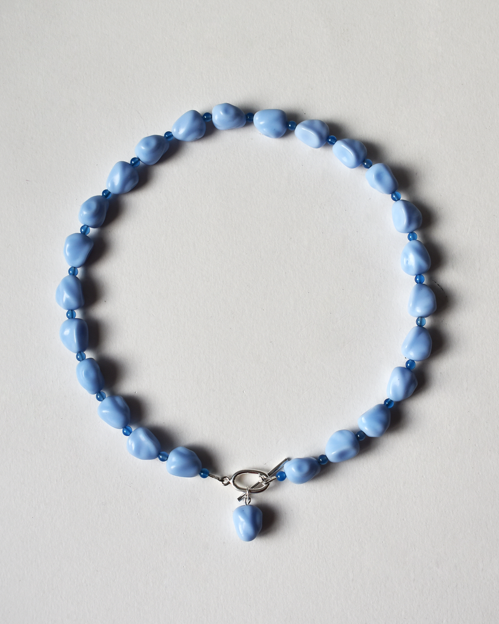 Pale Blue Beaded Pendant Toggle Necklace