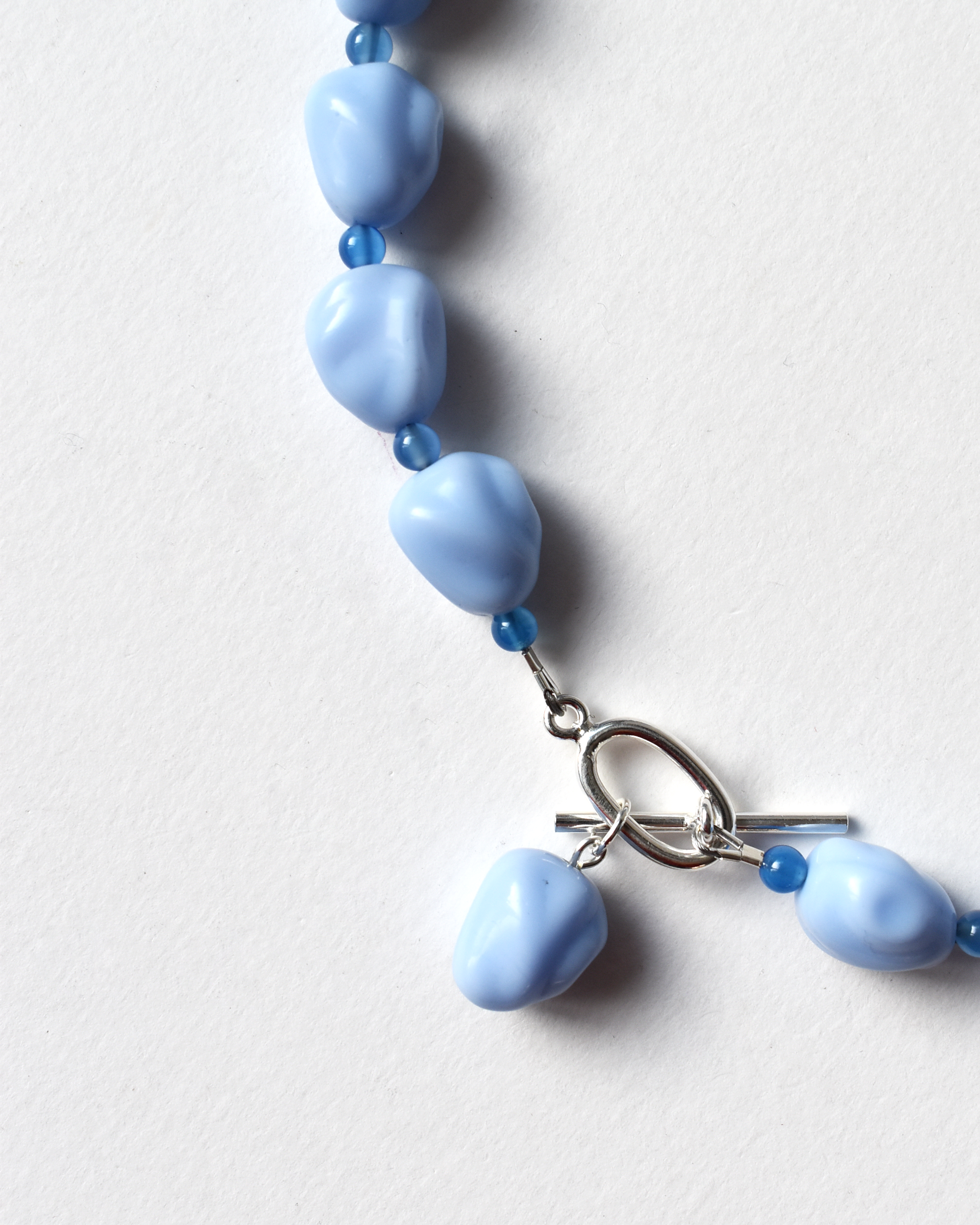 Pale Blue Beaded Pendant Toggle Necklace