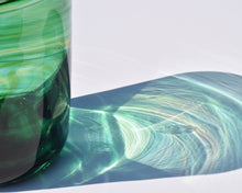 Load image into Gallery viewer, contemporary_mouthblown_glass_green_amber_streaky_vase
