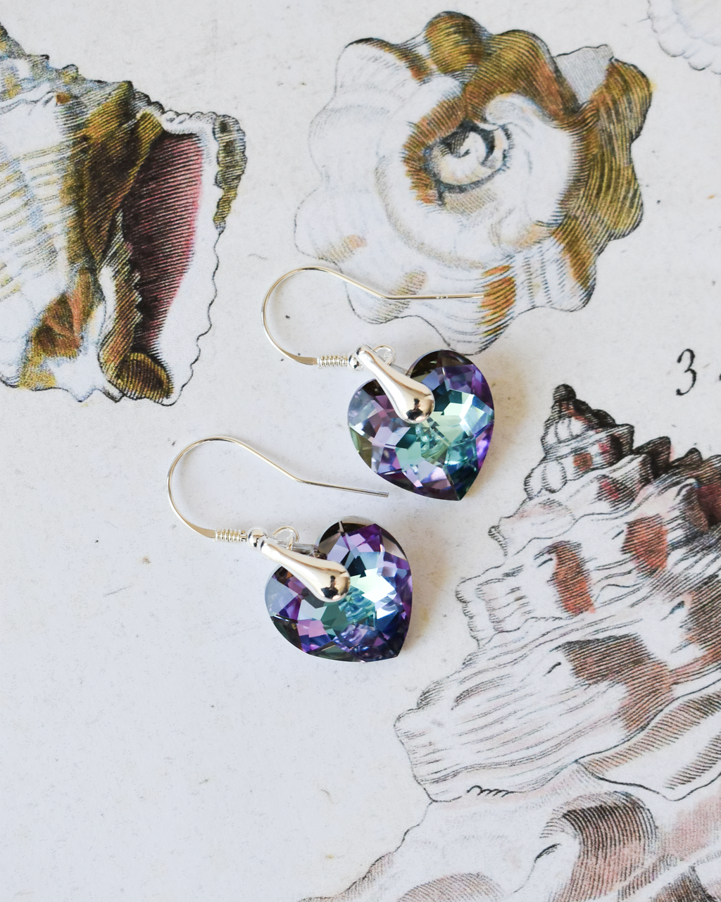 'Purple Vitrail' Heart Crystal Earrings
