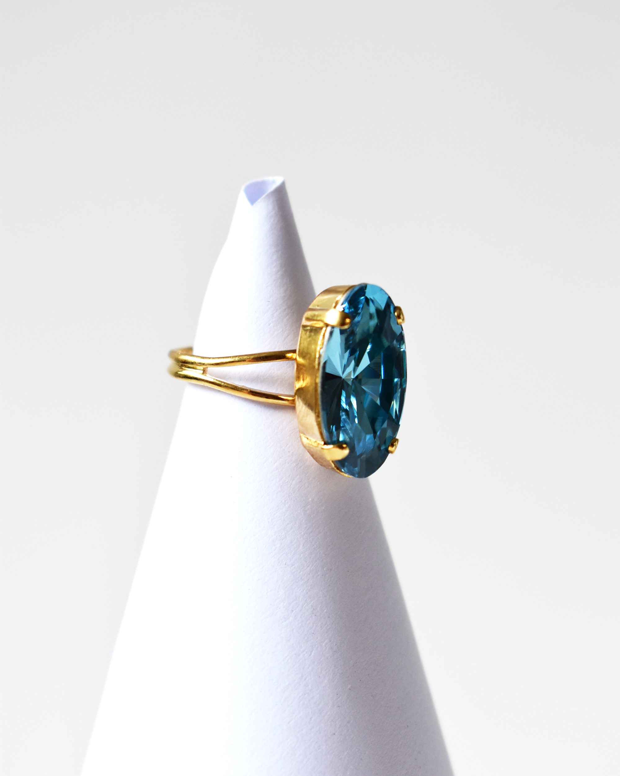 Soft Aqua Elongated Oval Crystal Cocktail Ring