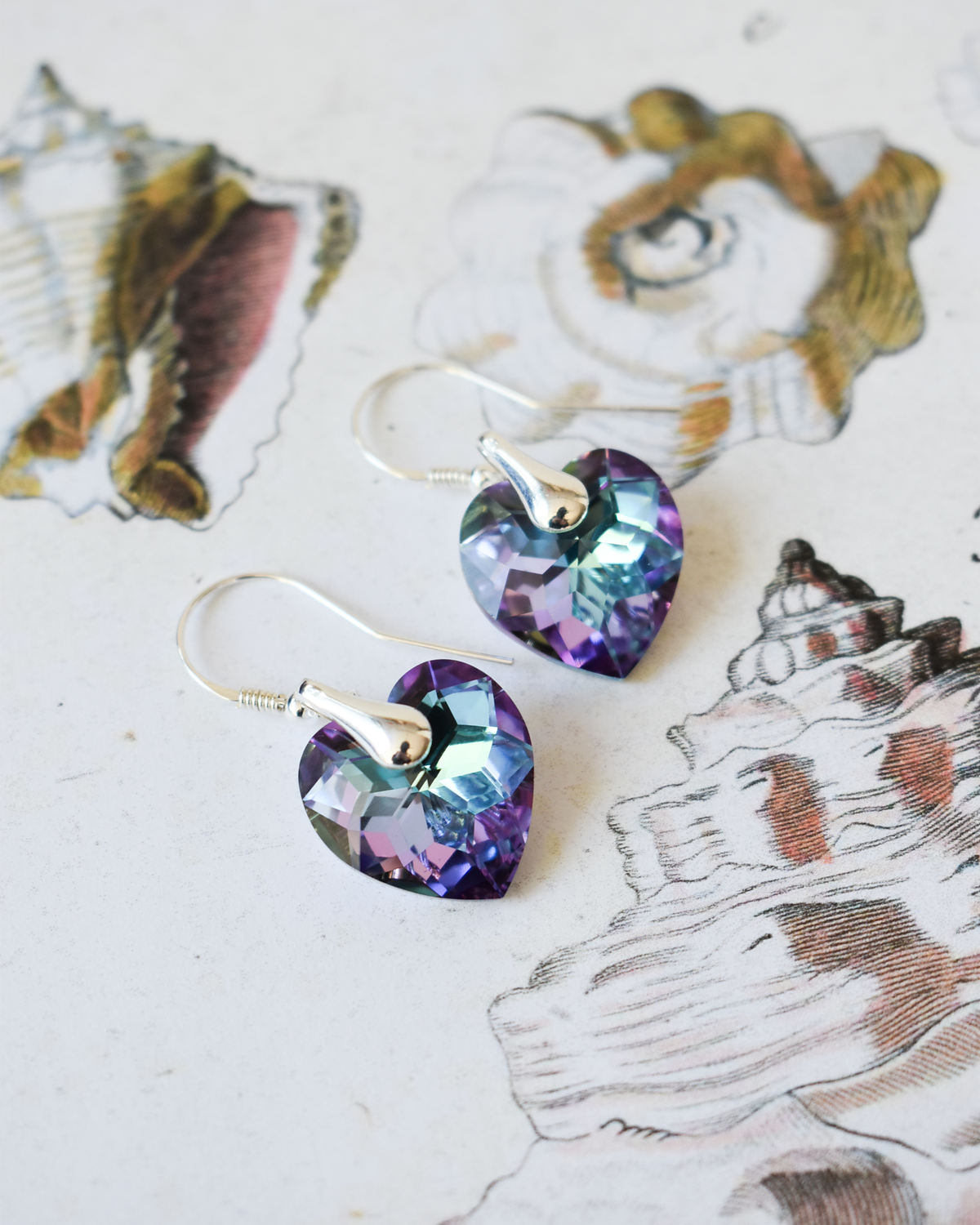 'Purple Vitrail' Heart Crystal Earrings