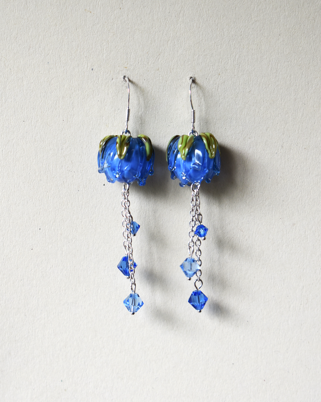 'Cornflower Blues' Flower Bud Crystal Drop Earrings