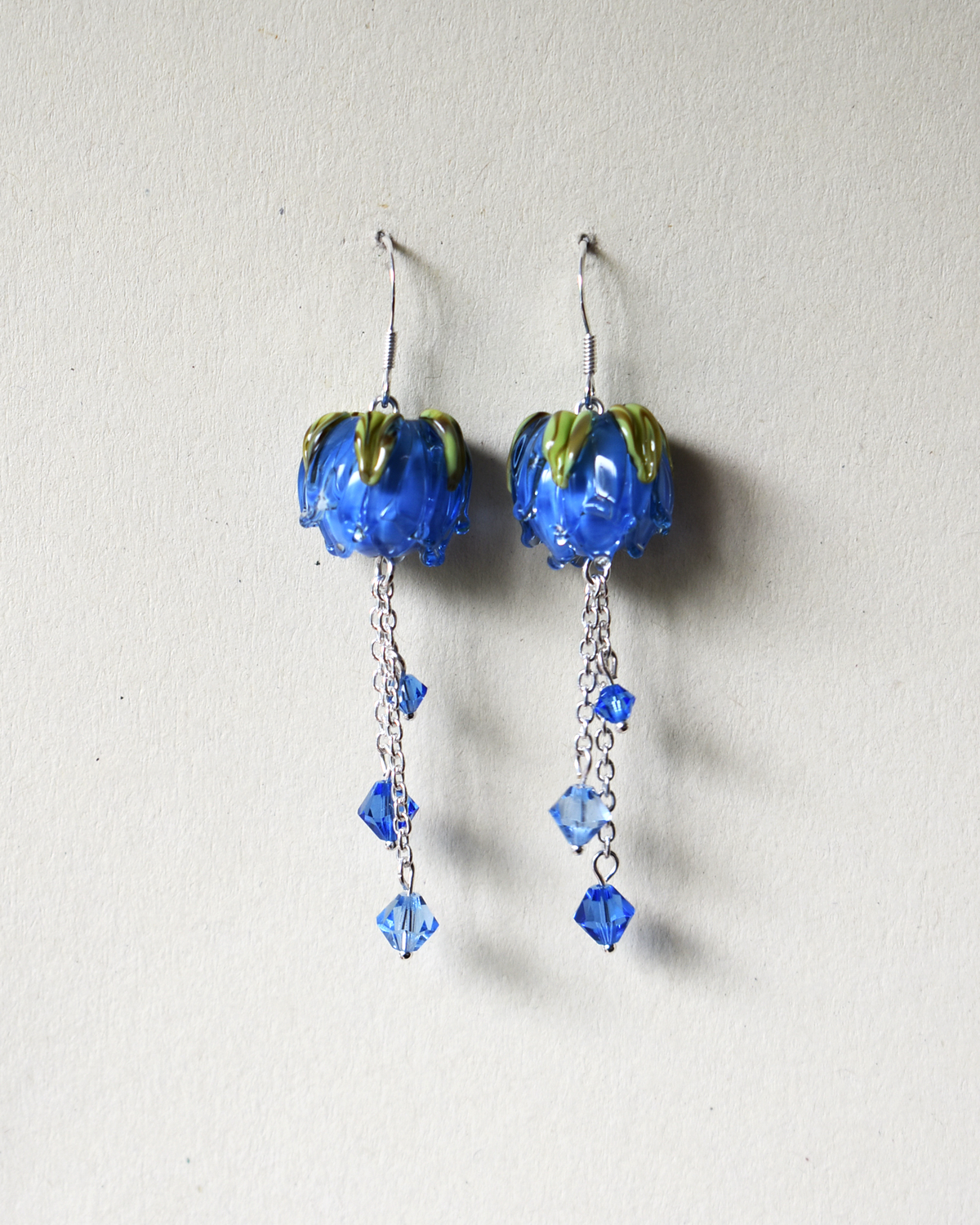 'Cornflower Blues' Flower Bud Crystal Drop Earrings