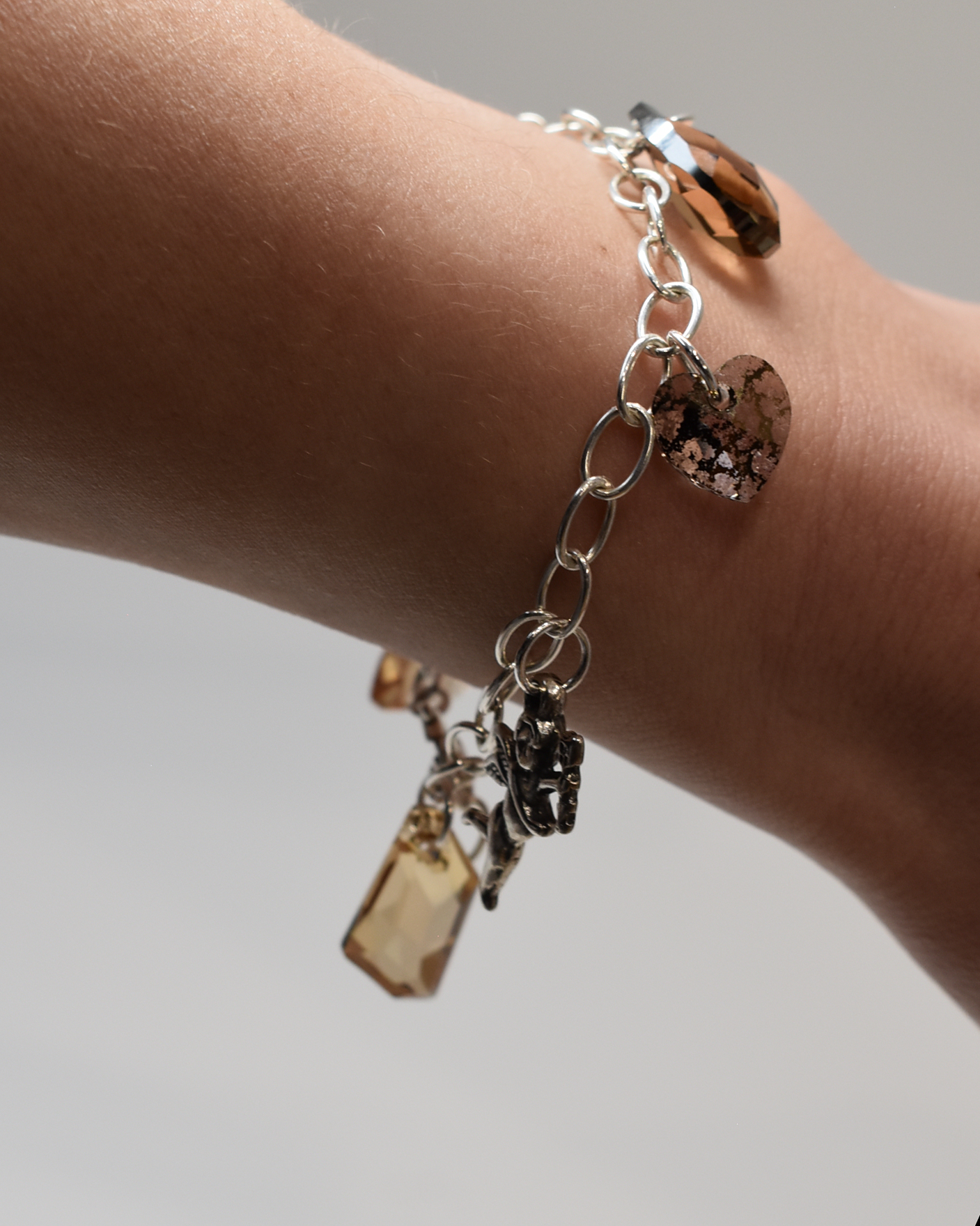 Champagne & Smoky Grey Crystal Charm Bracelet