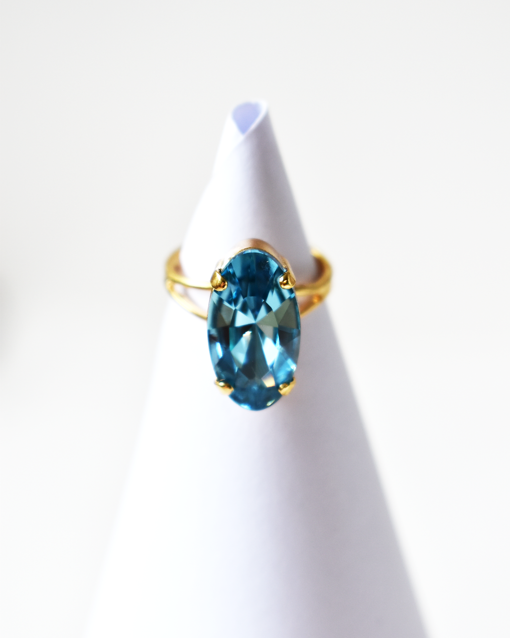 Soft Aqua Elongated Oval Crystal Cocktail Ring