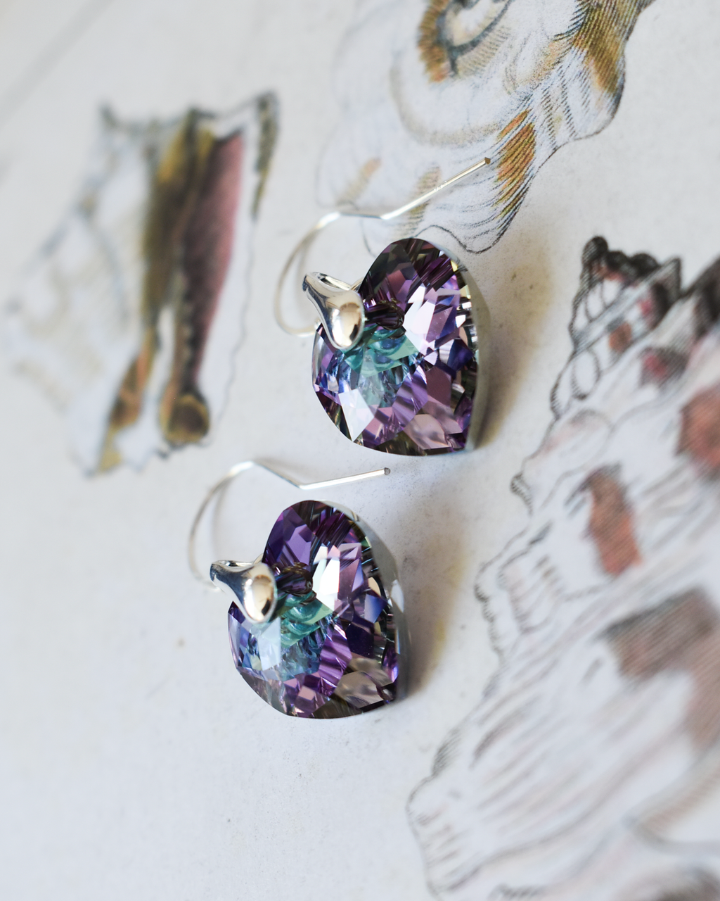'Purple Vitrail' Heart Crystal Earrings