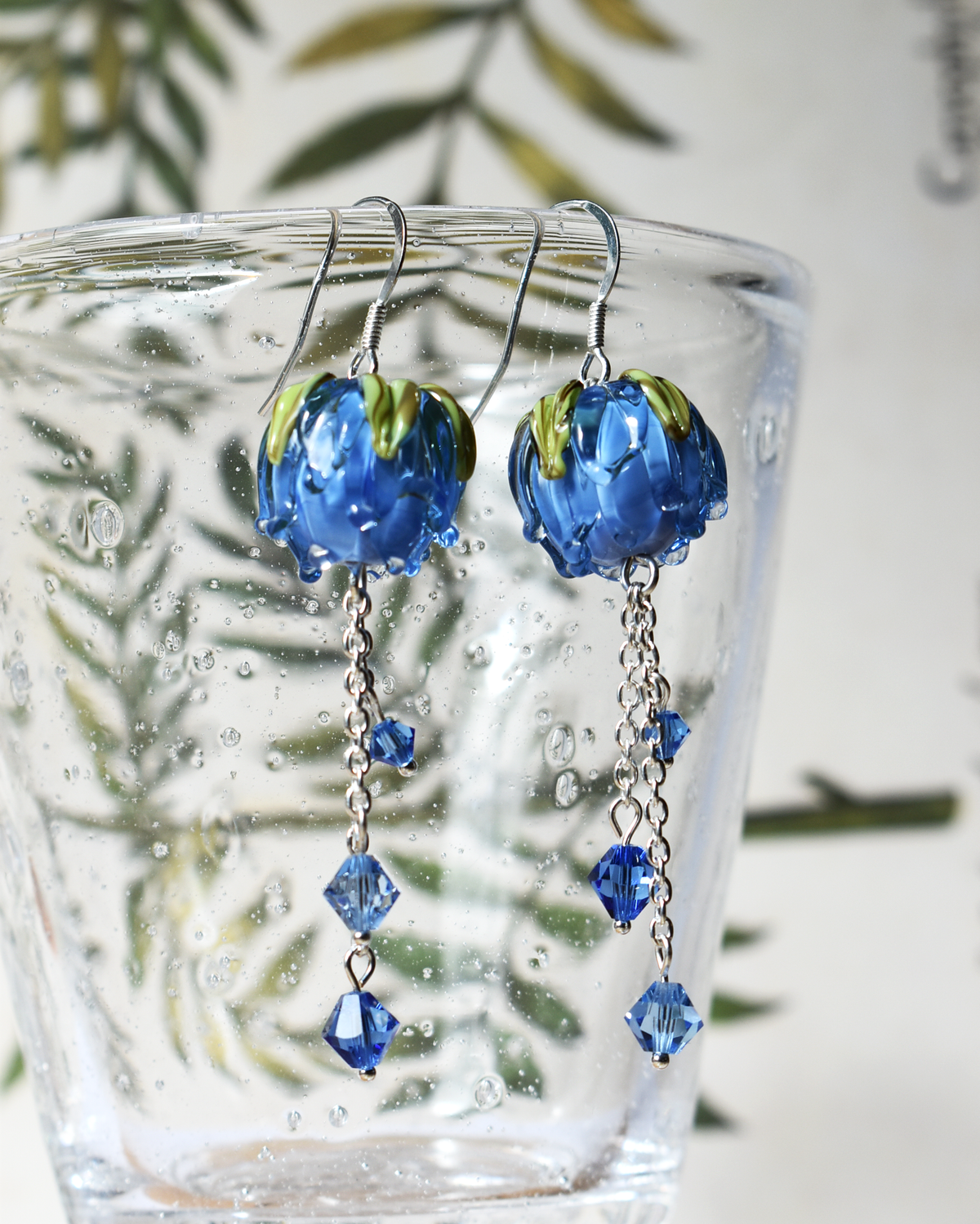 'Cornflower Blues' Flower Bud Crystal Drop Earrings