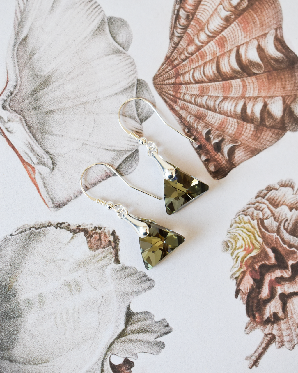 'Smoky Grey' Triangular Crystal Earrings